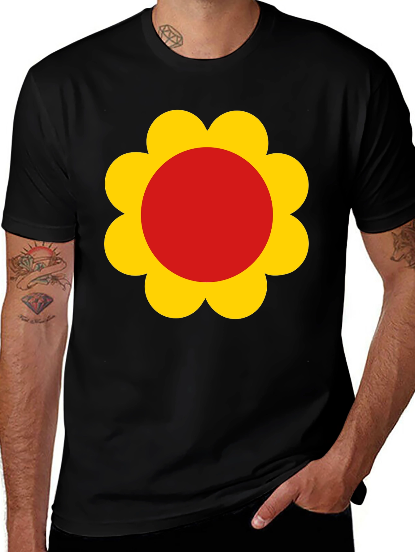 Retro Flower Power Black T-Shirt