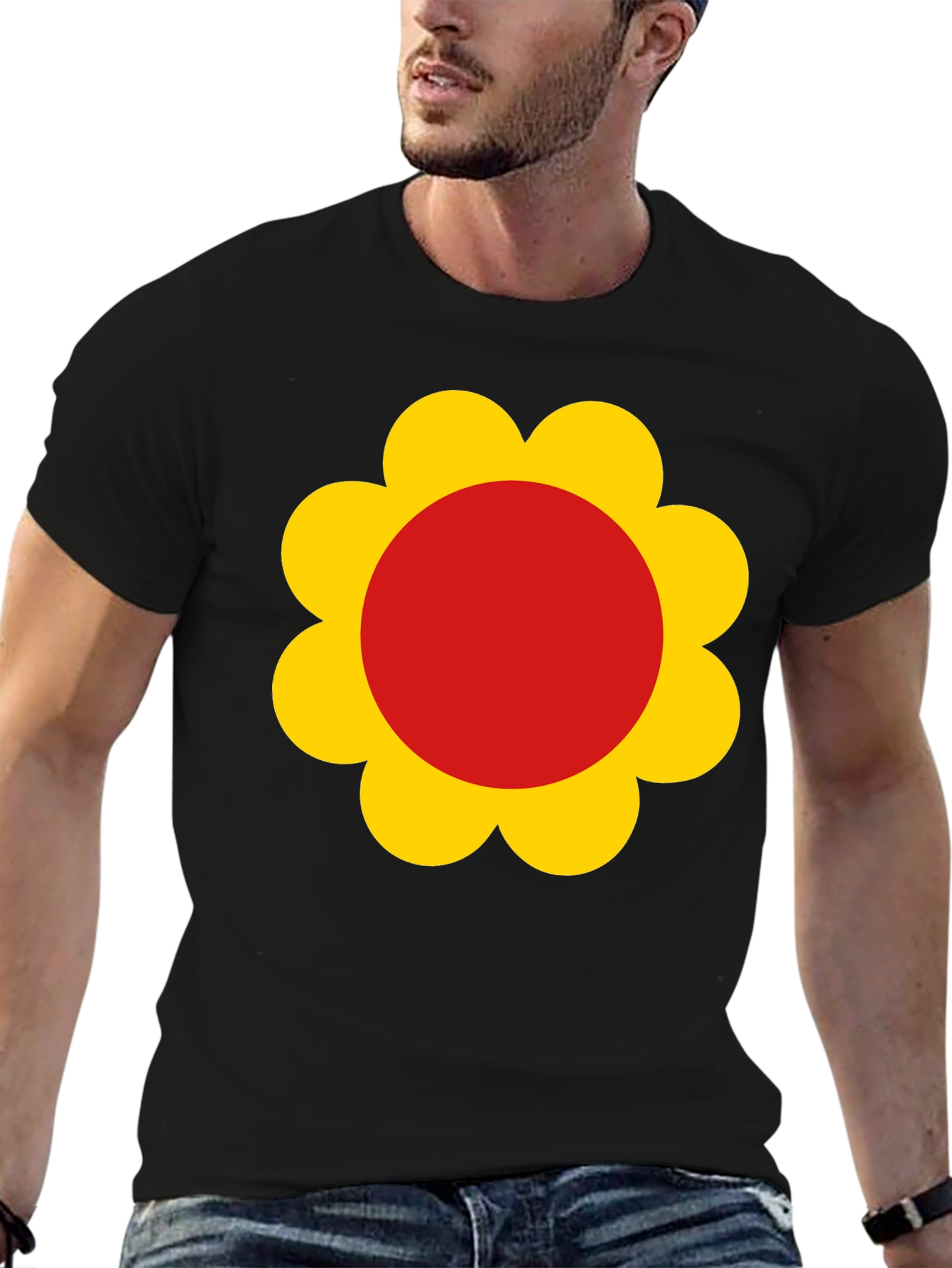 Retro Flower Power Black T-Shirt