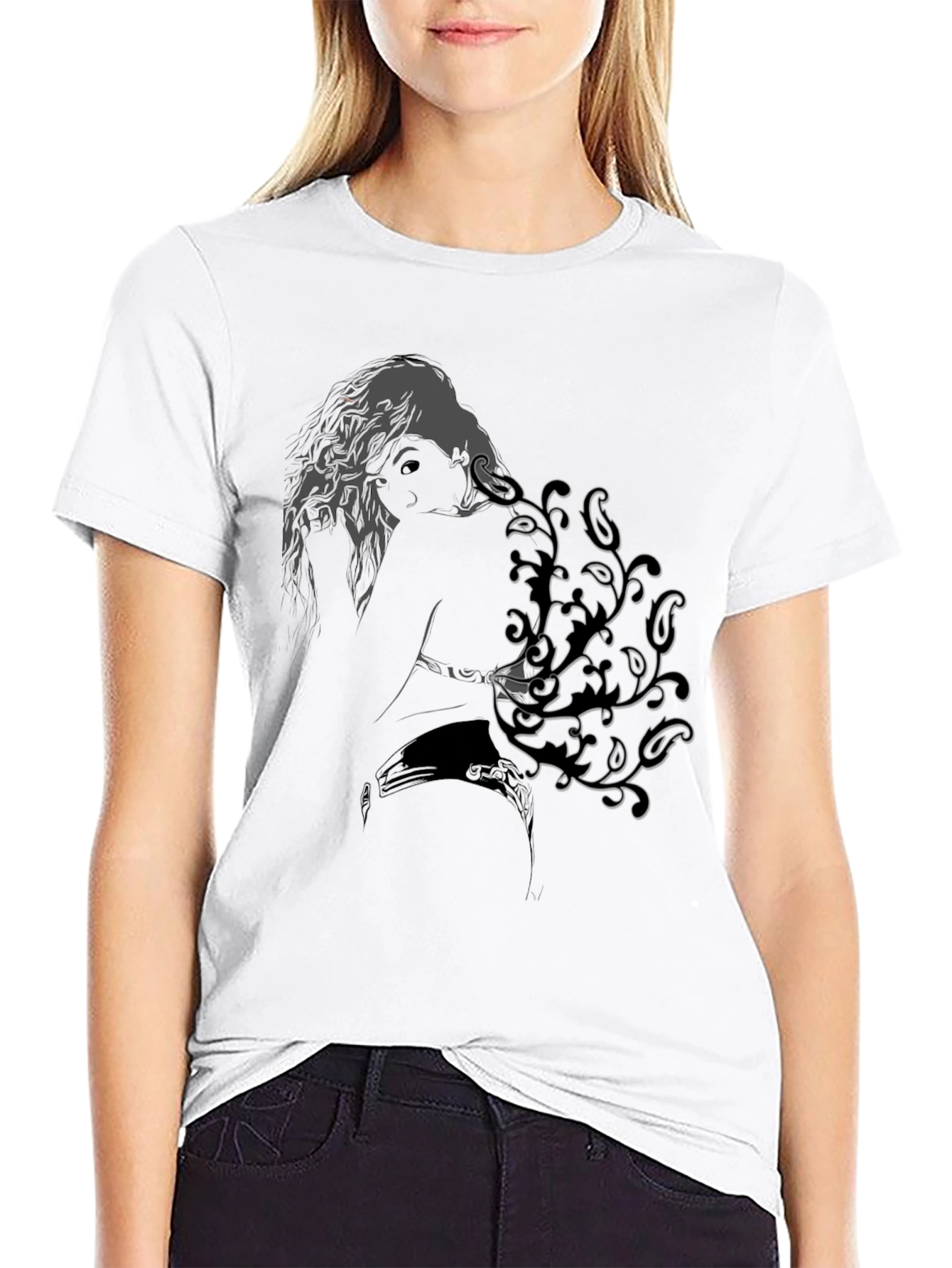 Abstract Woman Print Black Tee