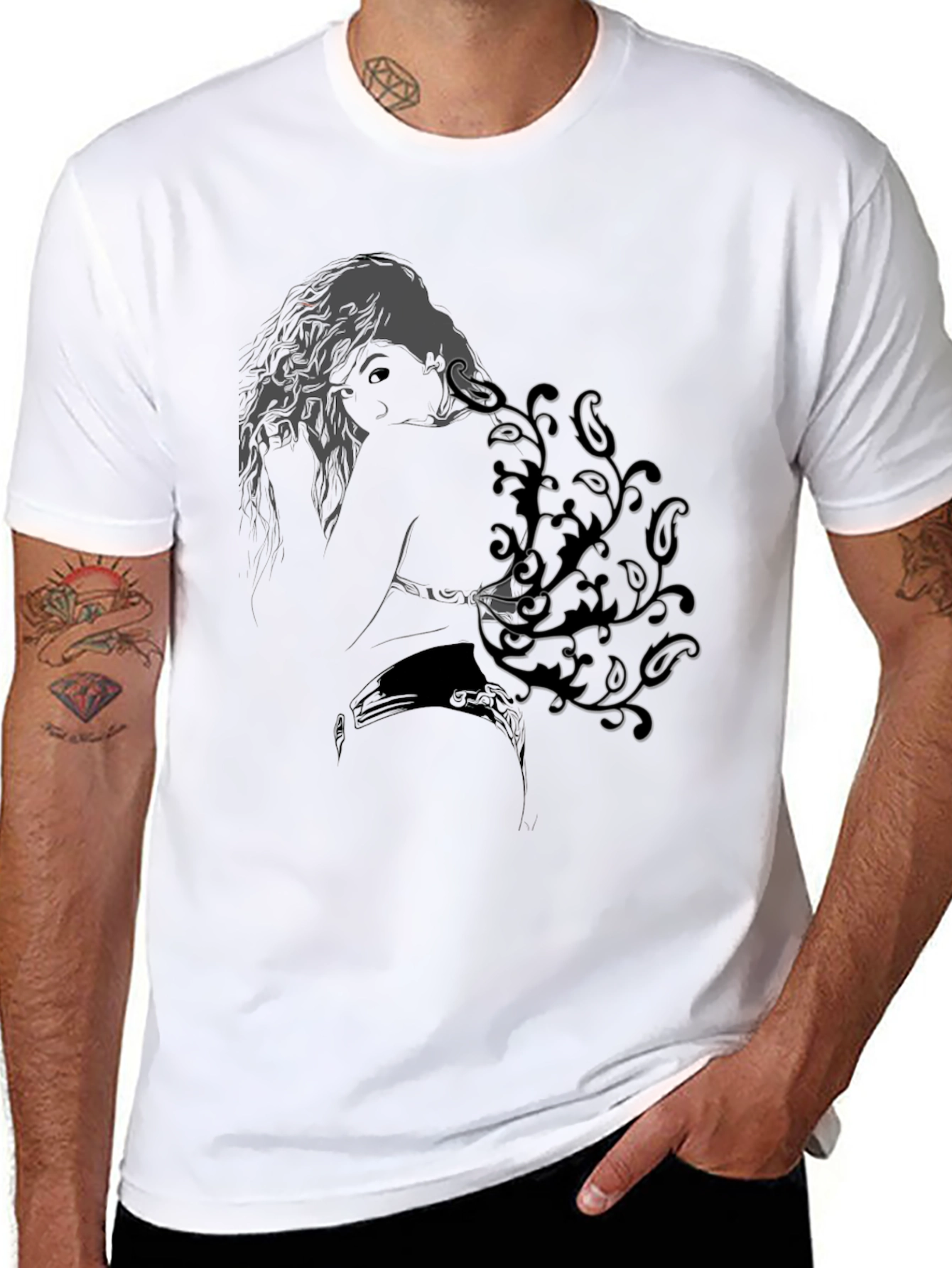 Abstract Woman Print Black Tee