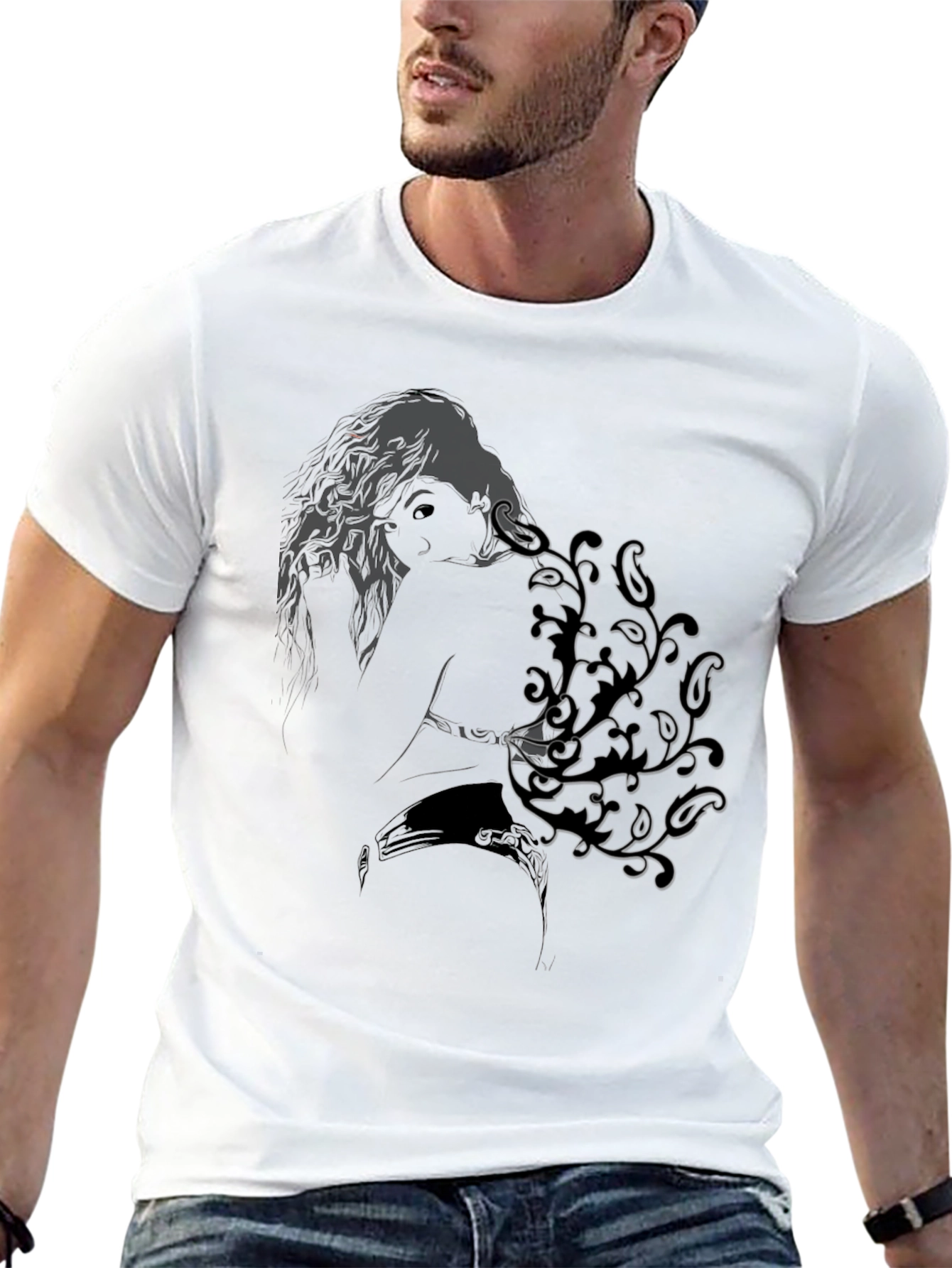 Abstract Woman Print Black Tee