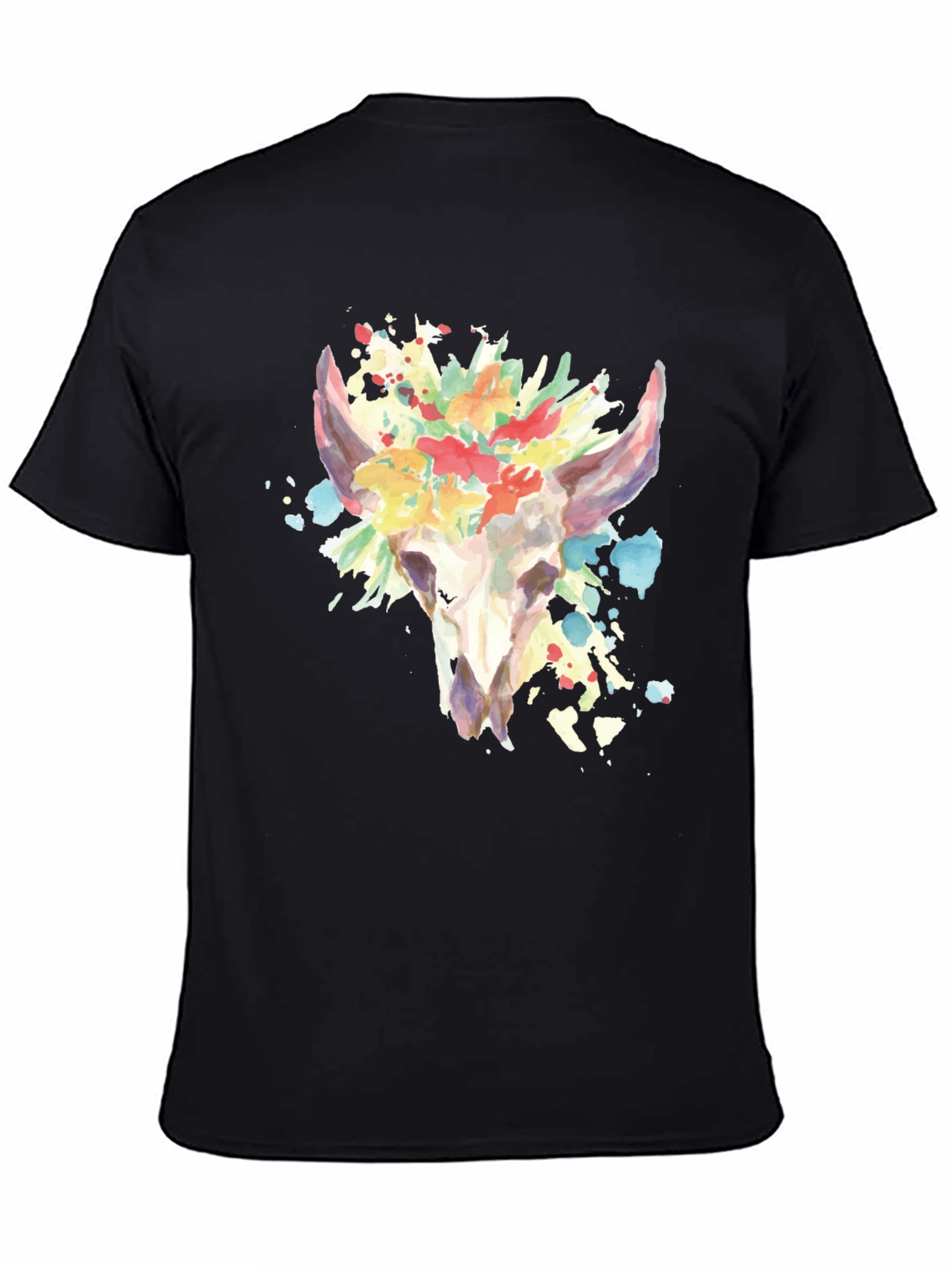 Floral Skull Graphic Tee - Mens Black T-Shirt