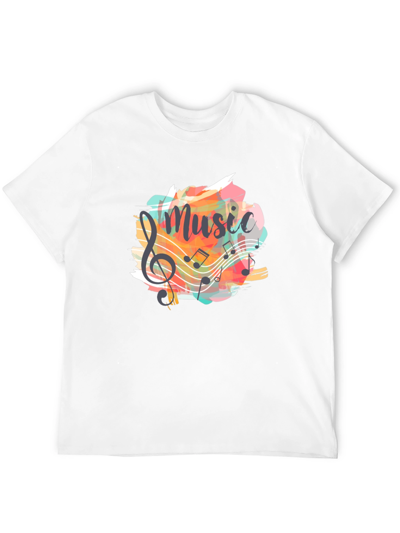 Musical Notes Graphic Tee - Black Cotton T-Shirt