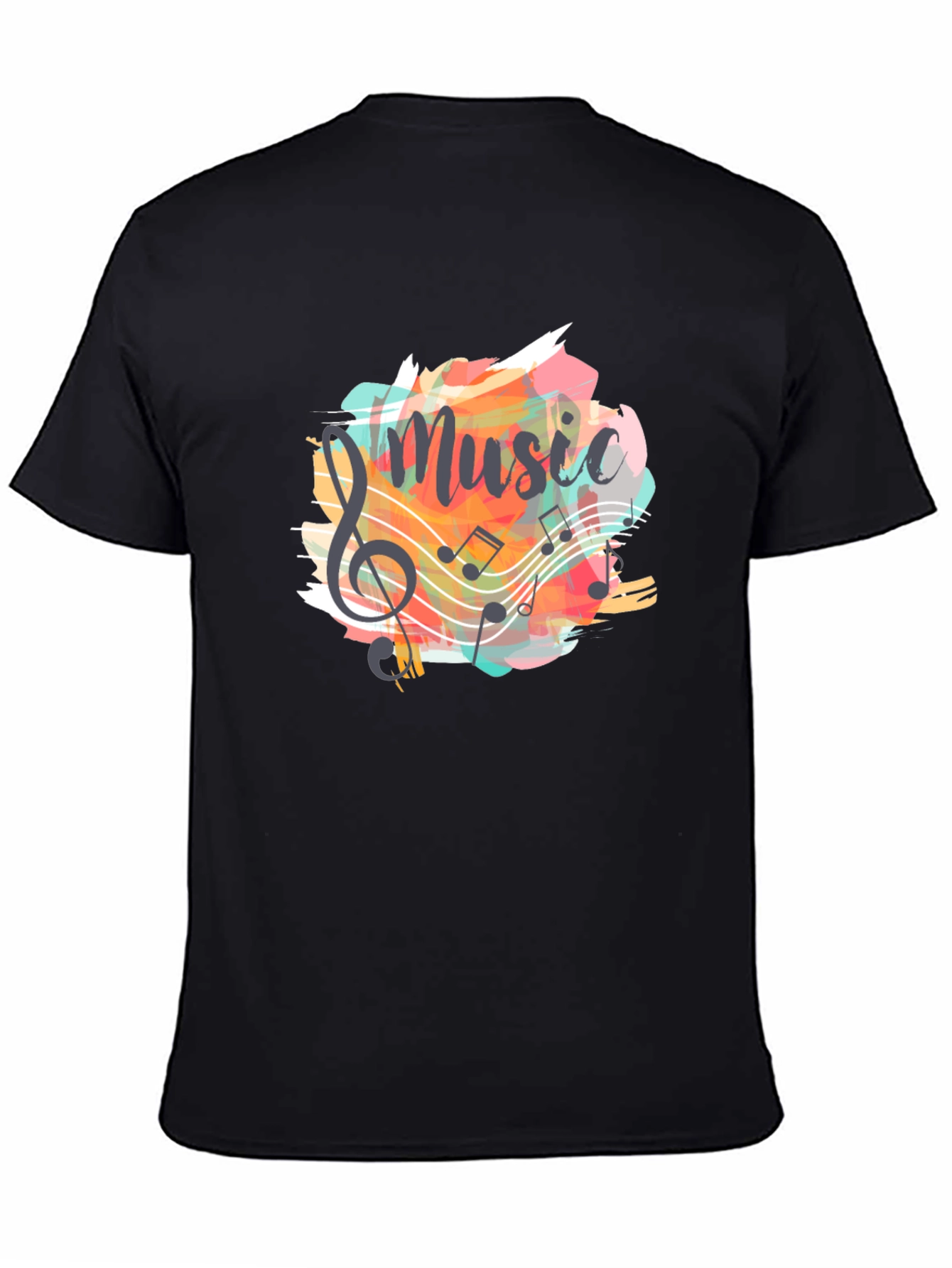 Musical Notes Graphic Tee - Black Cotton T-Shirt