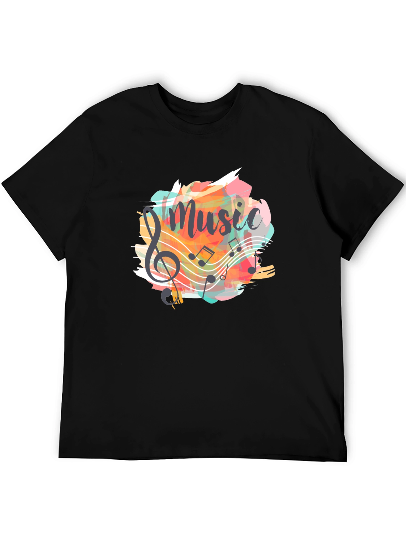 Musical Notes Graphic Tee - Black Cotton T-Shirt