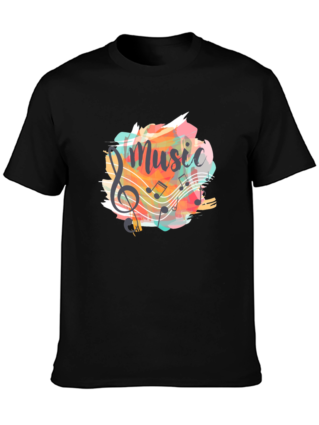 Musical Notes Graphic Tee - Black Cotton T-Shirt