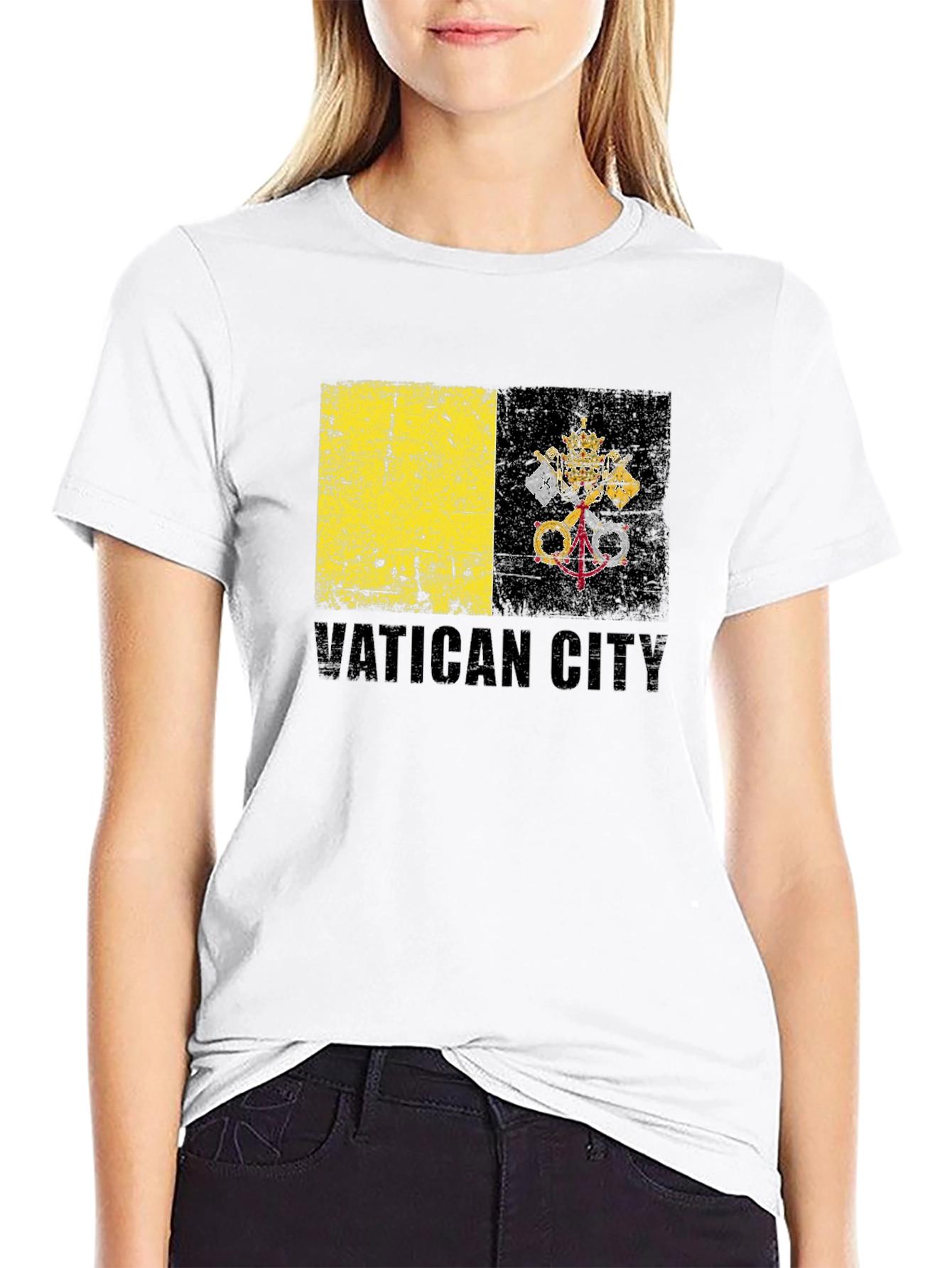 Vatican City Flag Graphic Tee - Black