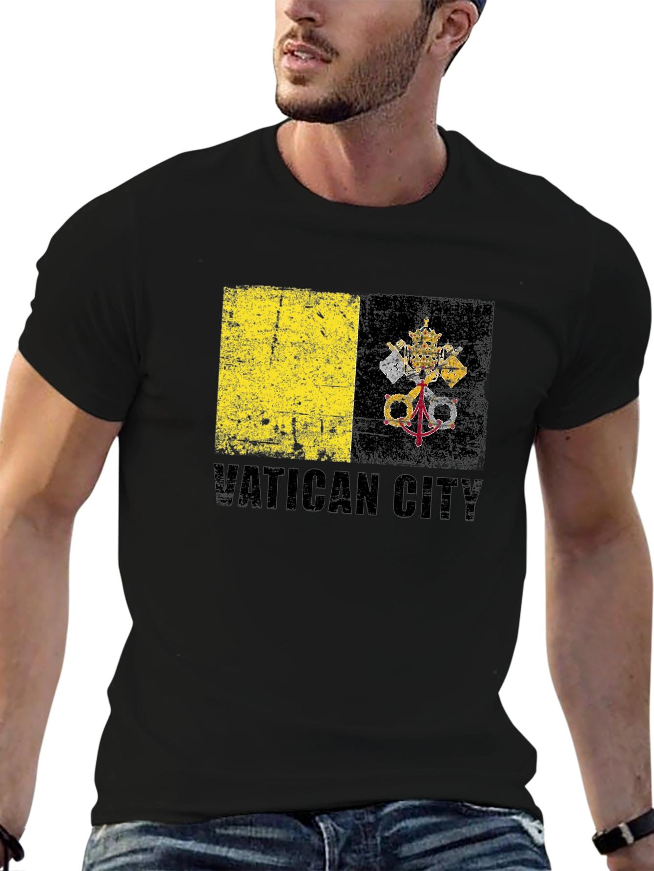 Vatican City Flag Graphic Tee - Black