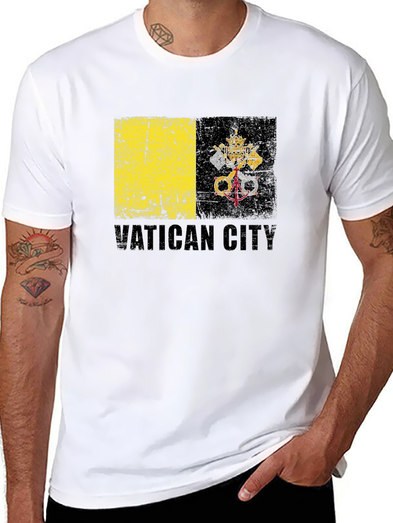 Vatican City Flag Graphic Tee - Black