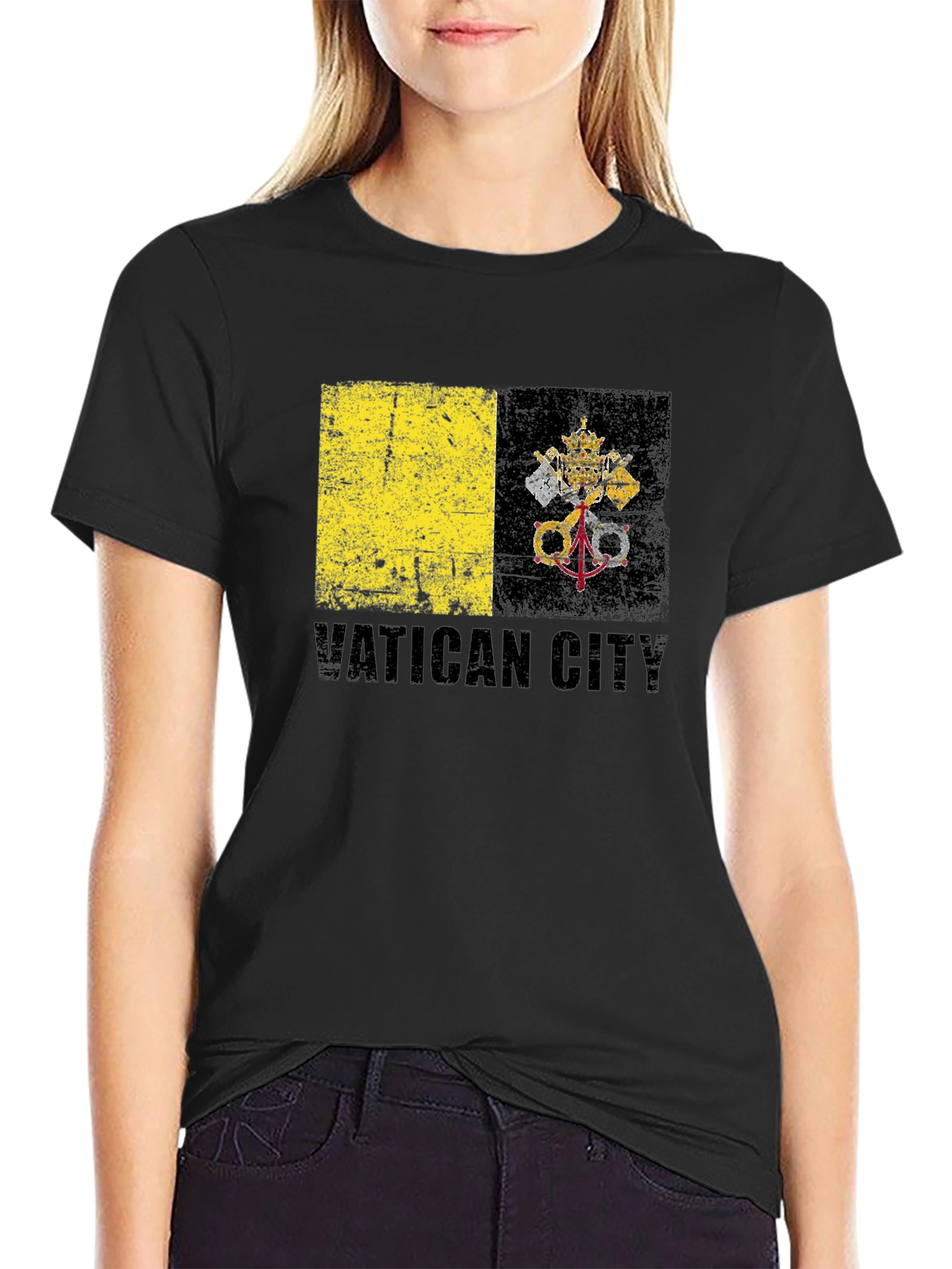 Vatican City Flag Graphic Tee - Black