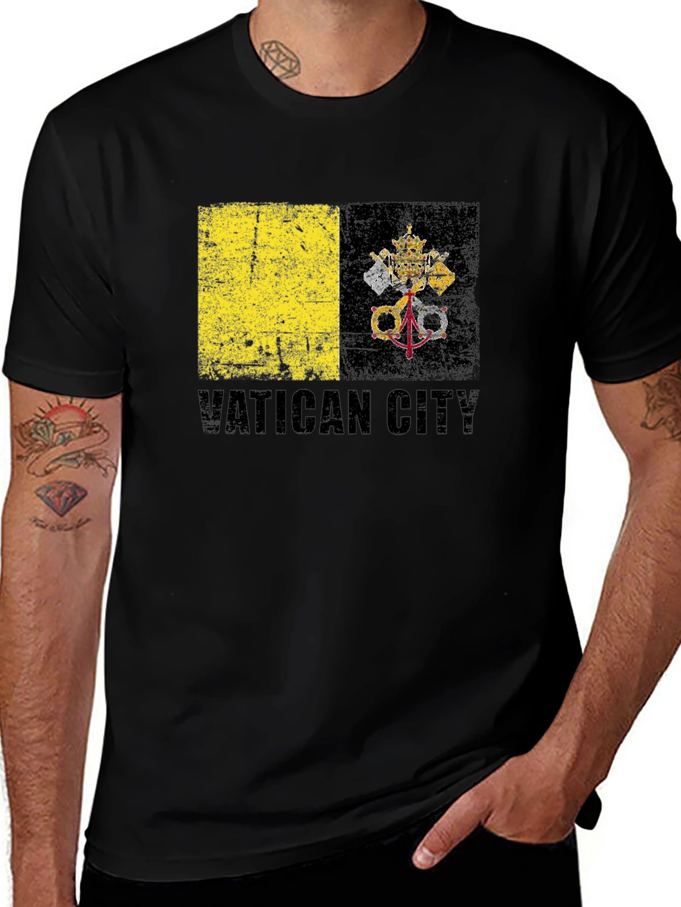 Vatican City Flag Graphic Tee - Black