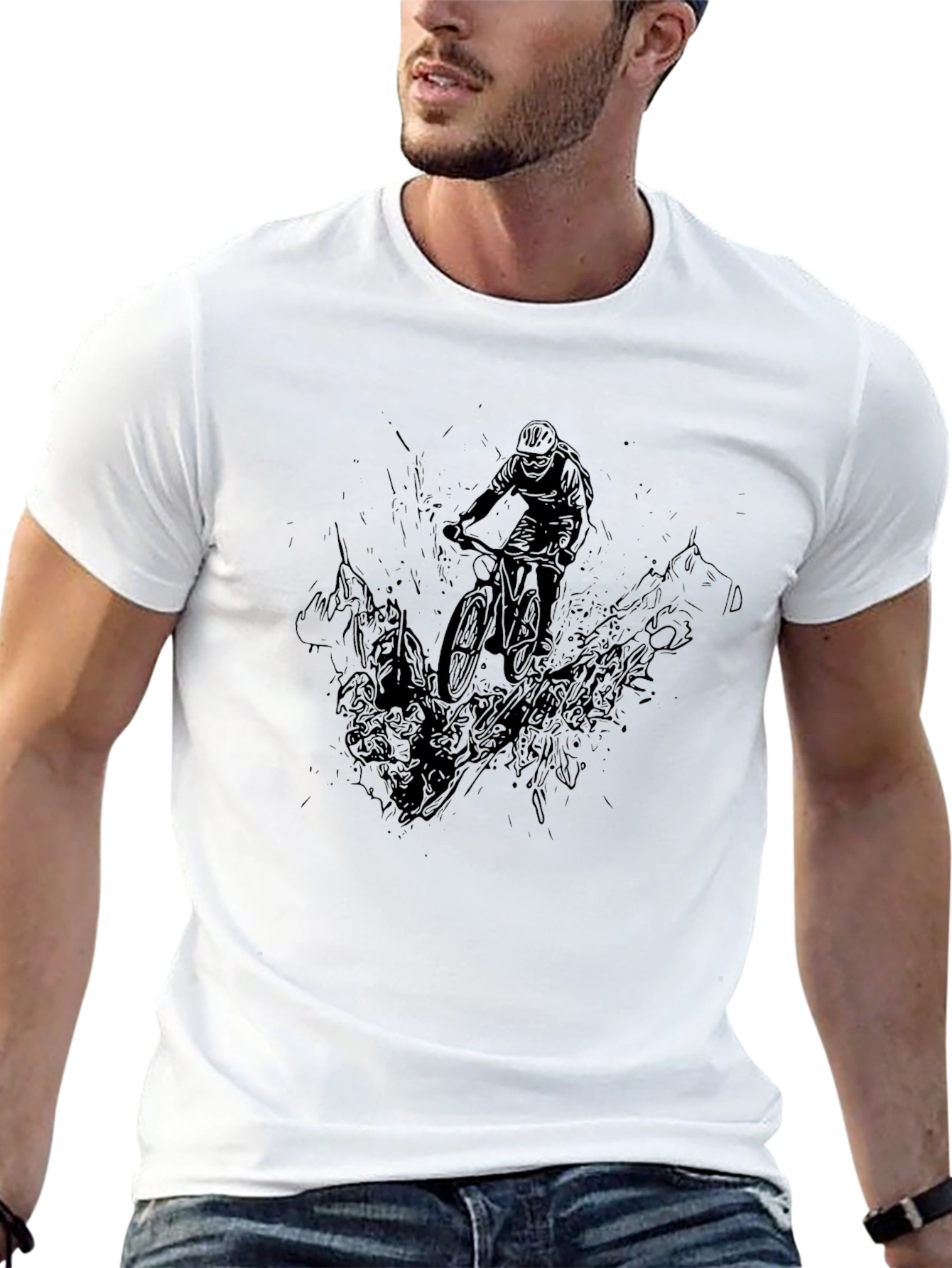 Mens Black Mountain Bike Graphic T-Shirt