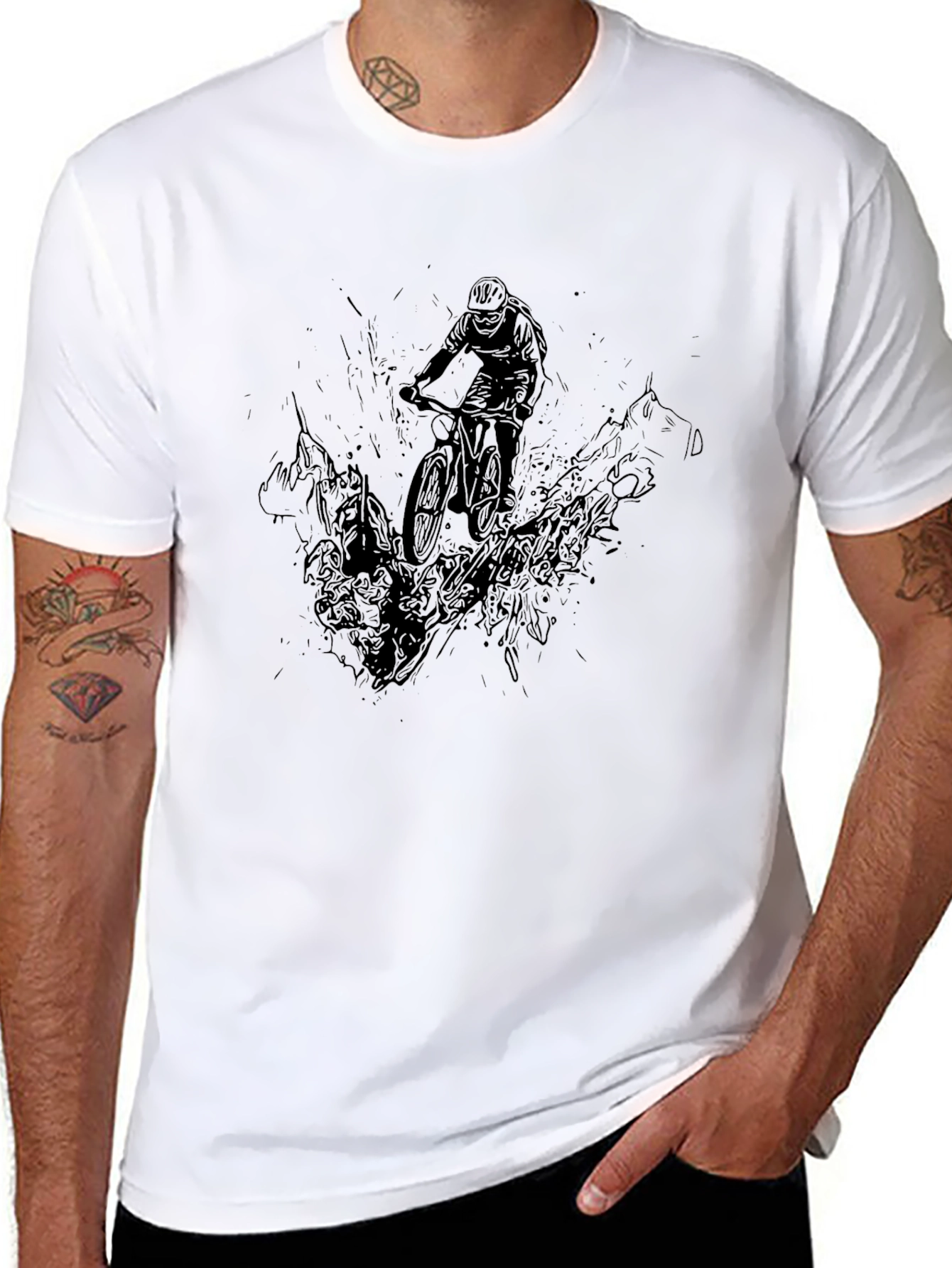 Mens Black Mountain Bike Graphic T-Shirt