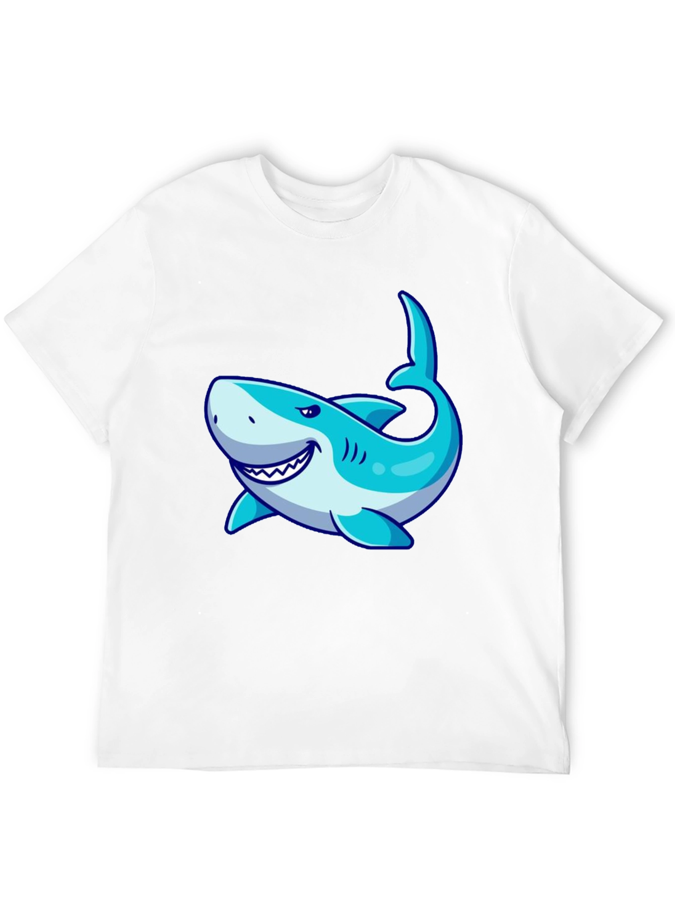 Mens Black T-Shirt with Cartoon Shark Graphic