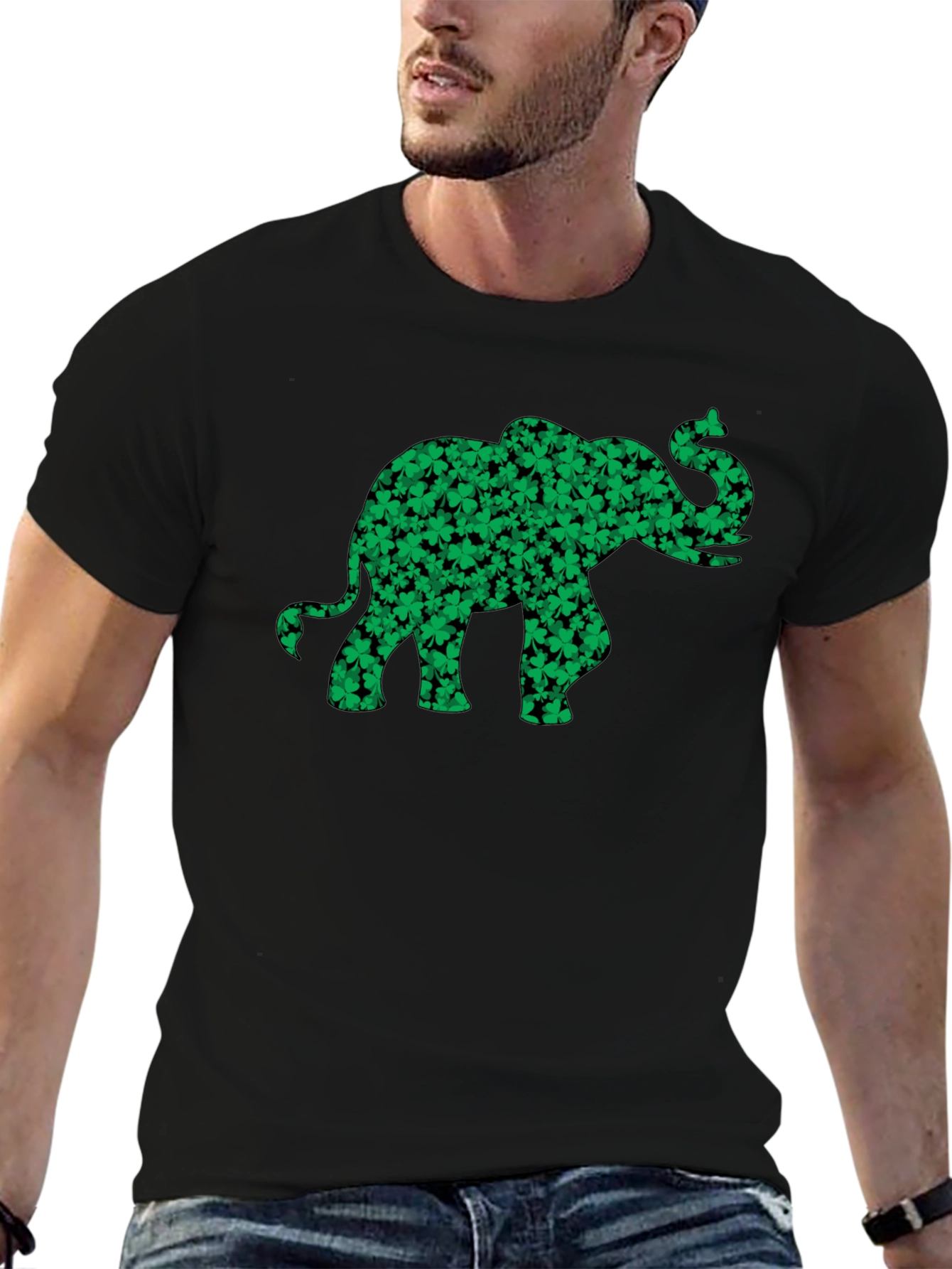 Shamrock Elephant Graphic Tee - Lucky Black T-Shirt