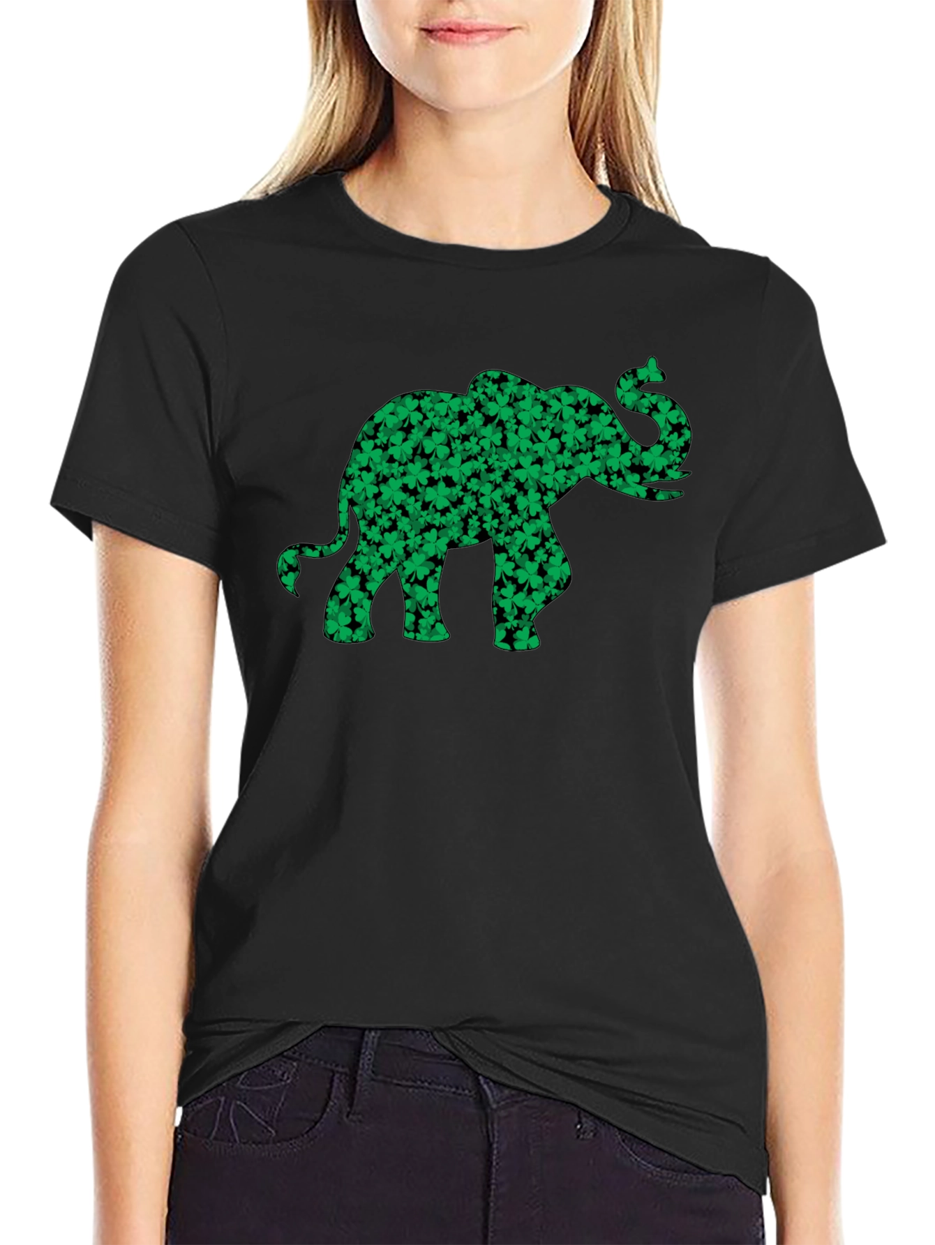 Shamrock Elephant Graphic Tee - Lucky Black T-Shirt