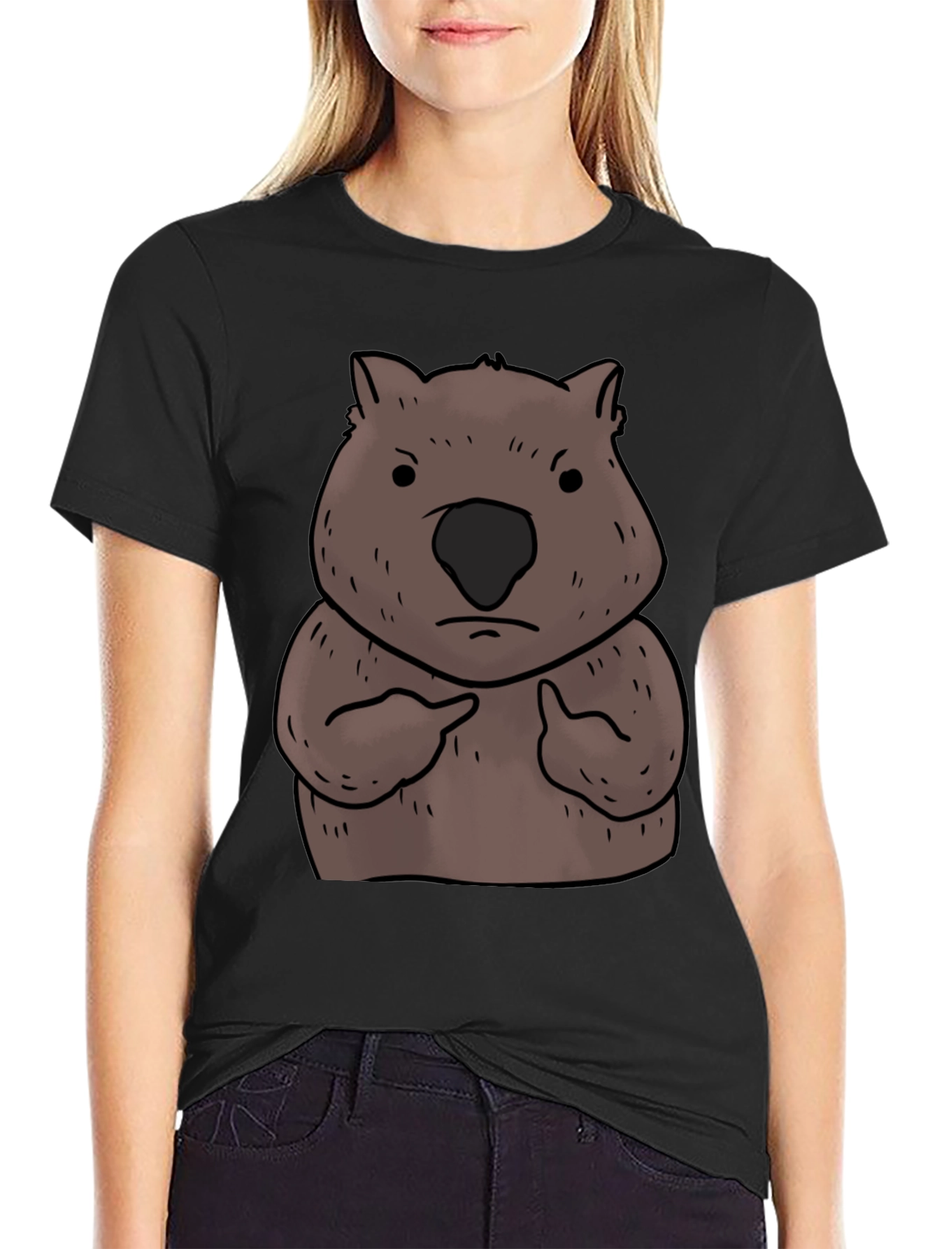 Wombat Pointing Graphic Tee - Unisex Black T-Shirt