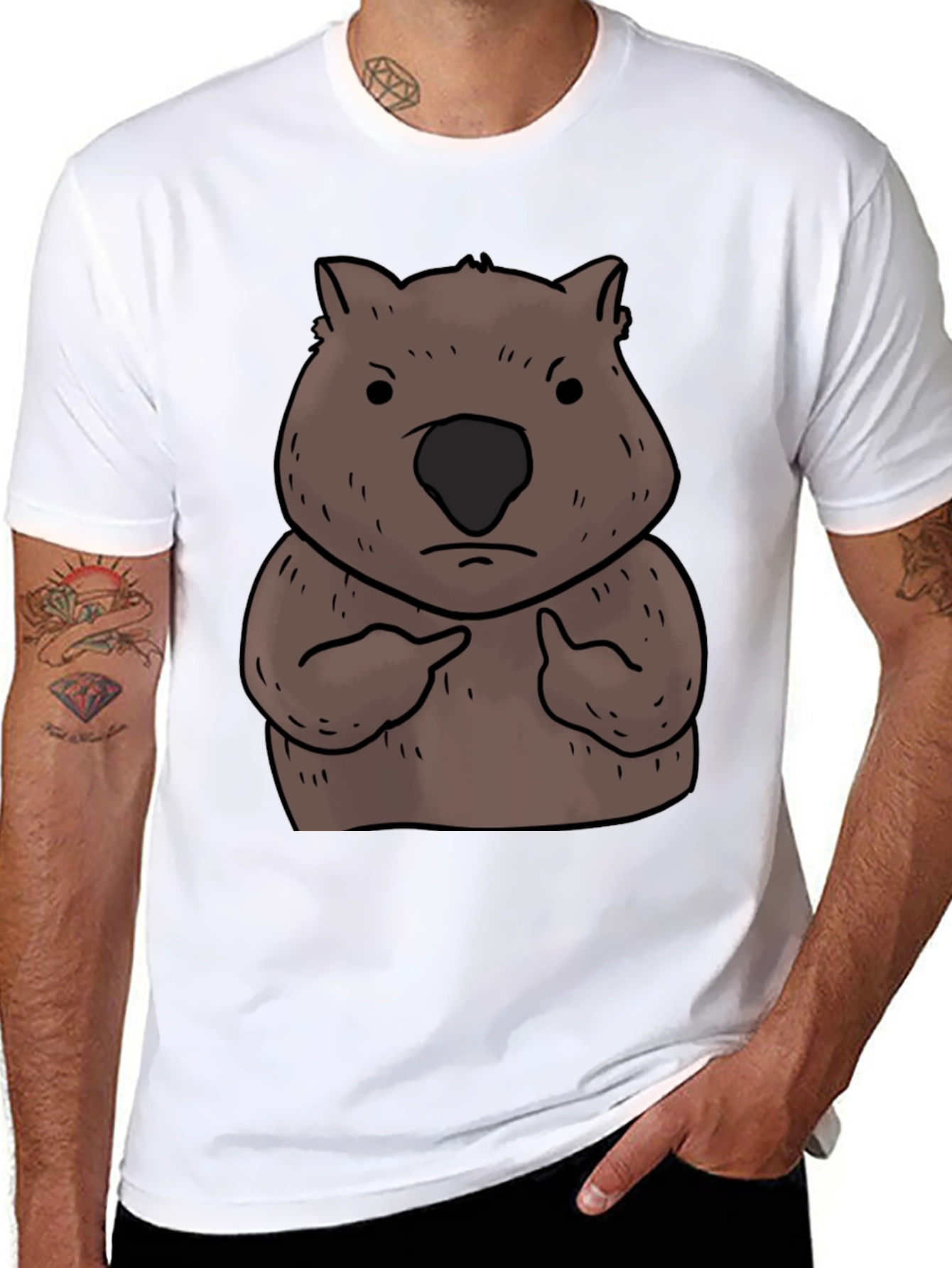 Wombat Pointing Graphic Tee - Unisex Black T-Shirt