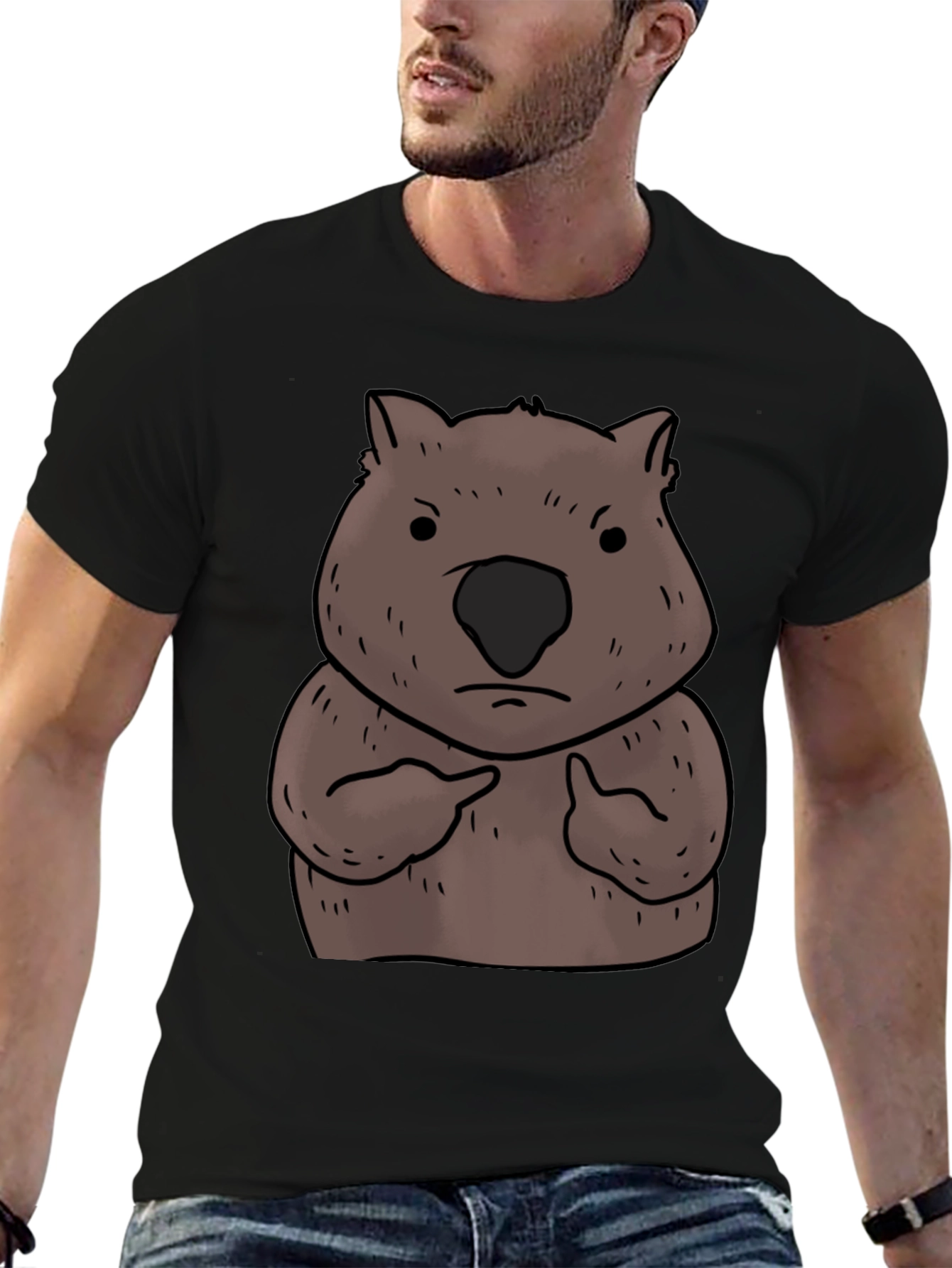 Wombat Pointing Graphic Tee - Unisex Black T-Shirt