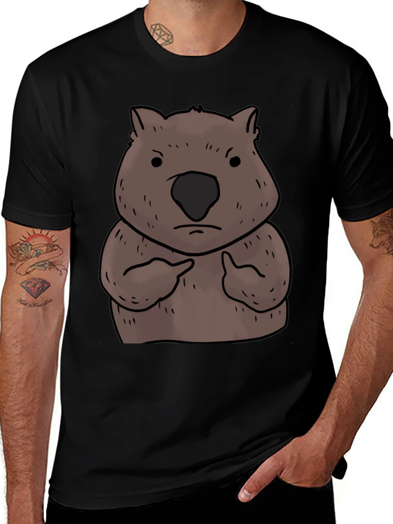 Wombat Pointing Graphic Tee - Unisex Black T-Shirt