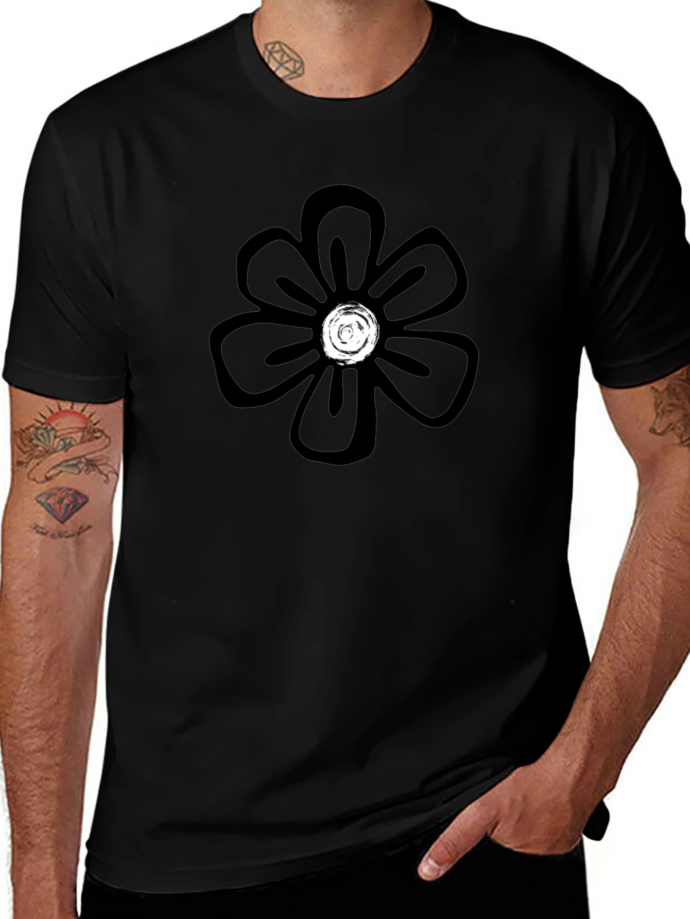 Black Floral Graphic Tee - Mens Casual Shirt