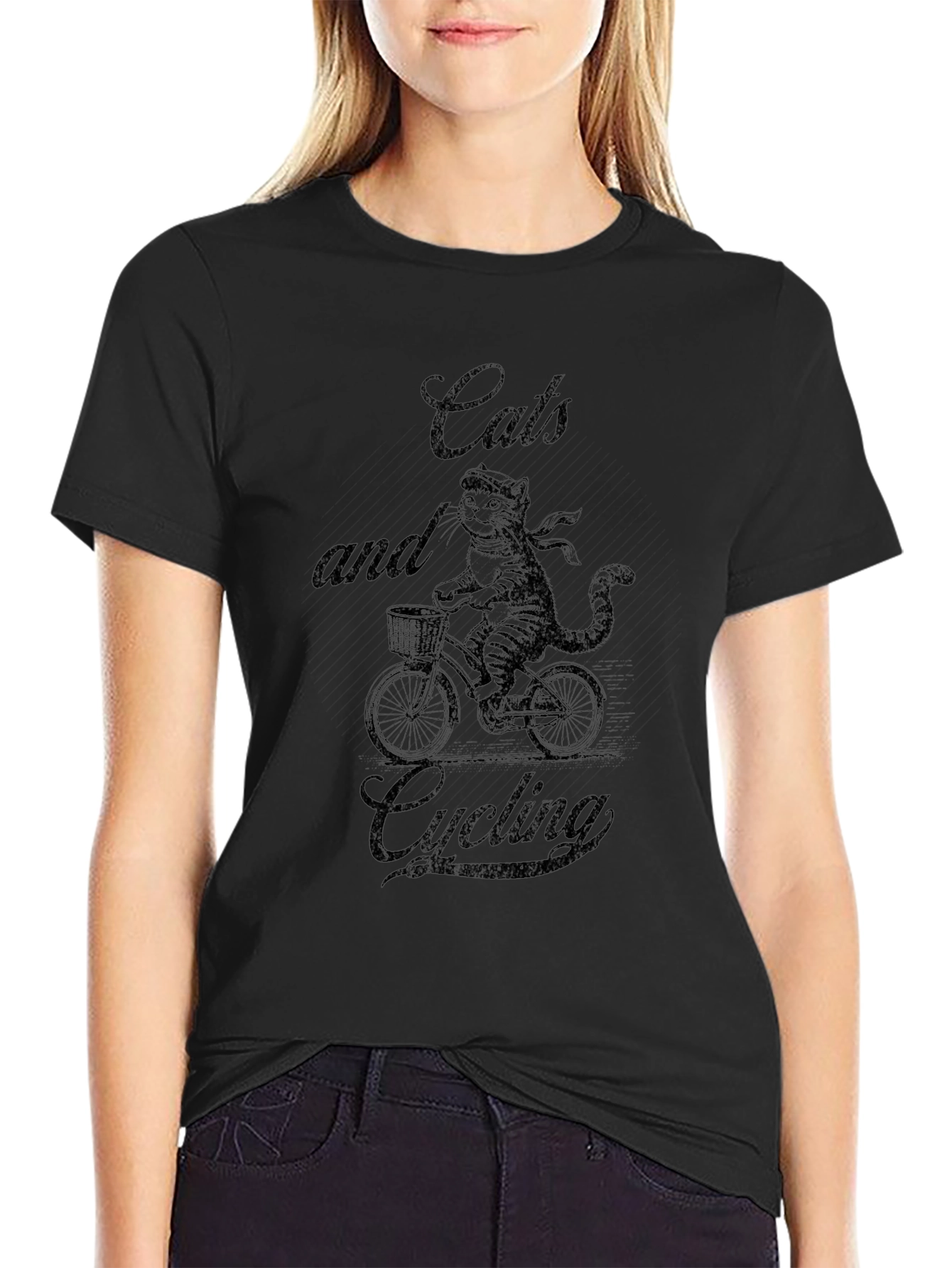 Cats and Cycling Black T-Shirt