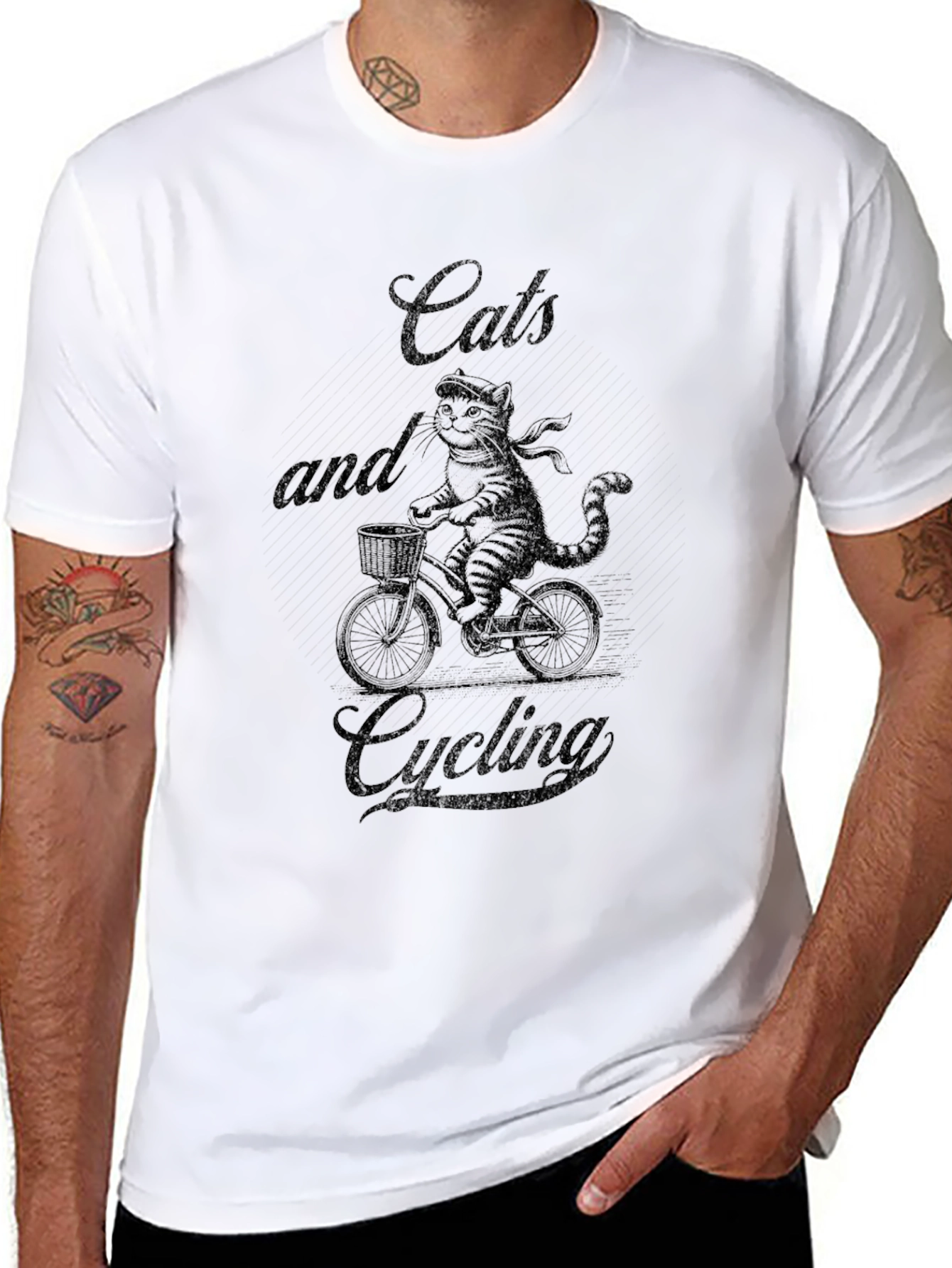 Cats and Cycling Black T-Shirt