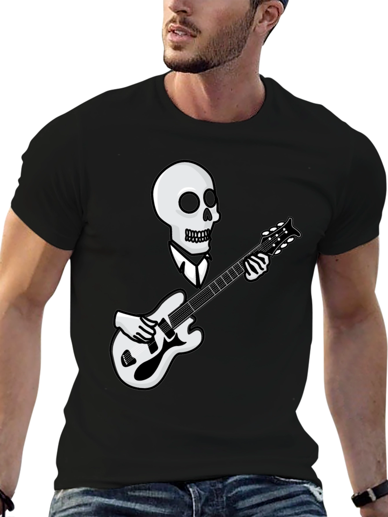 Skull Guitarist Graphic Tee - Black