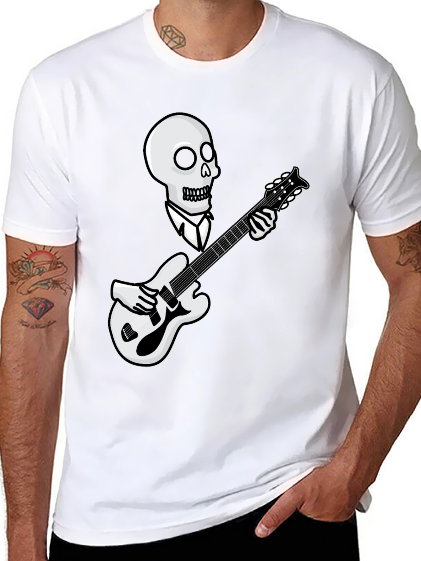 Skull Guitarist Graphic Tee - Black
