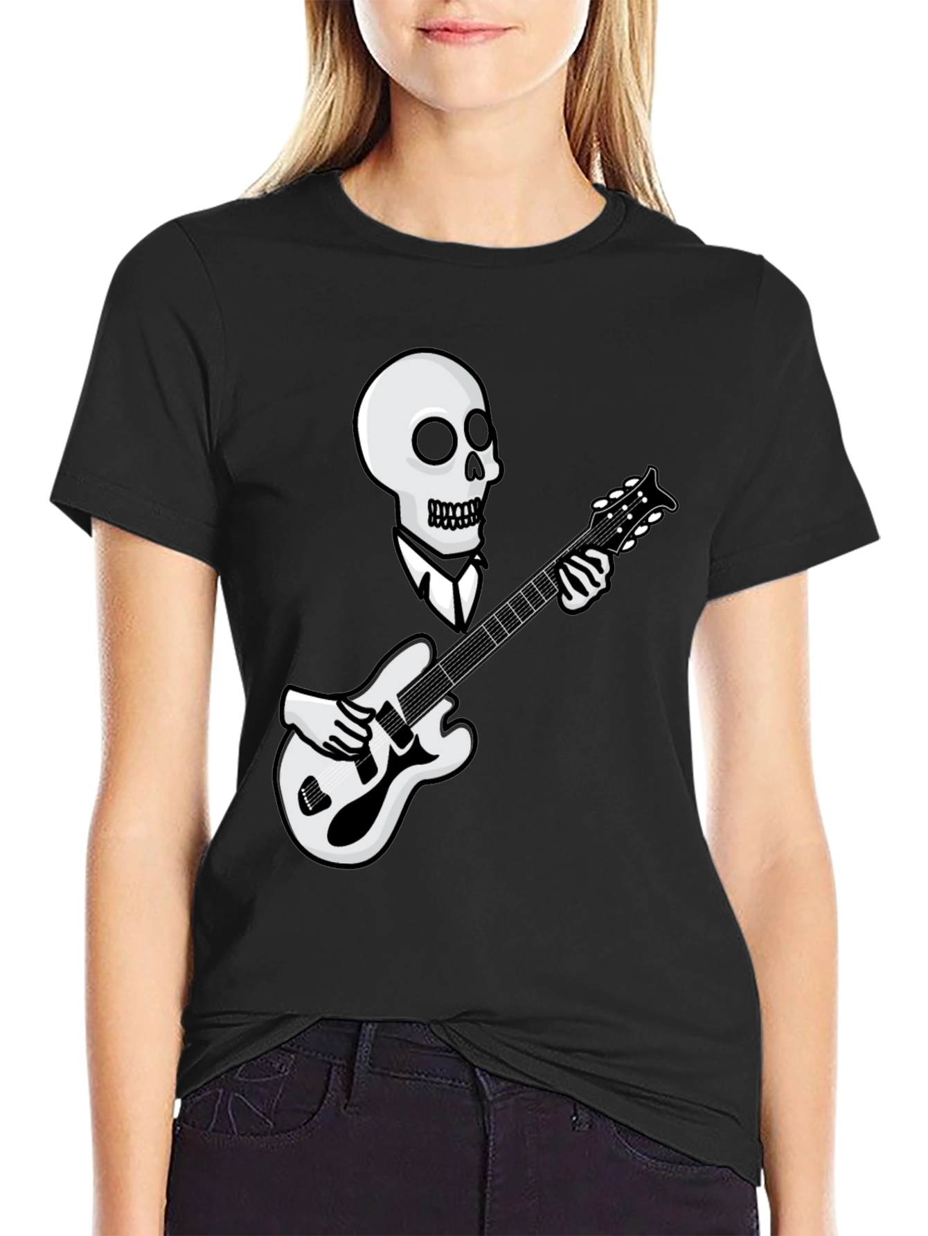 Skull Guitarist Graphic Tee - Black
