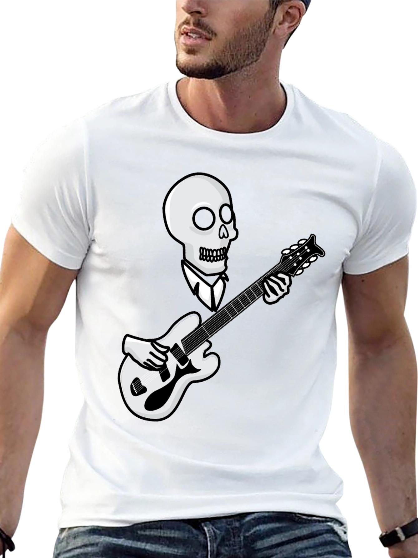 Skull Guitarist Graphic Tee - Black