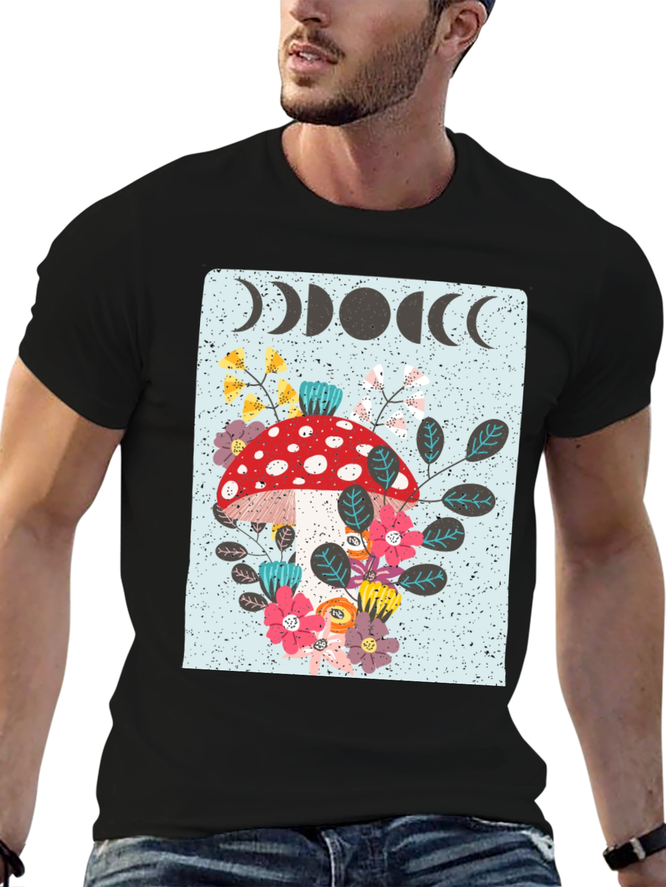 Mushroom Moon Phase Graphic Tee - Nature Lover Shirt