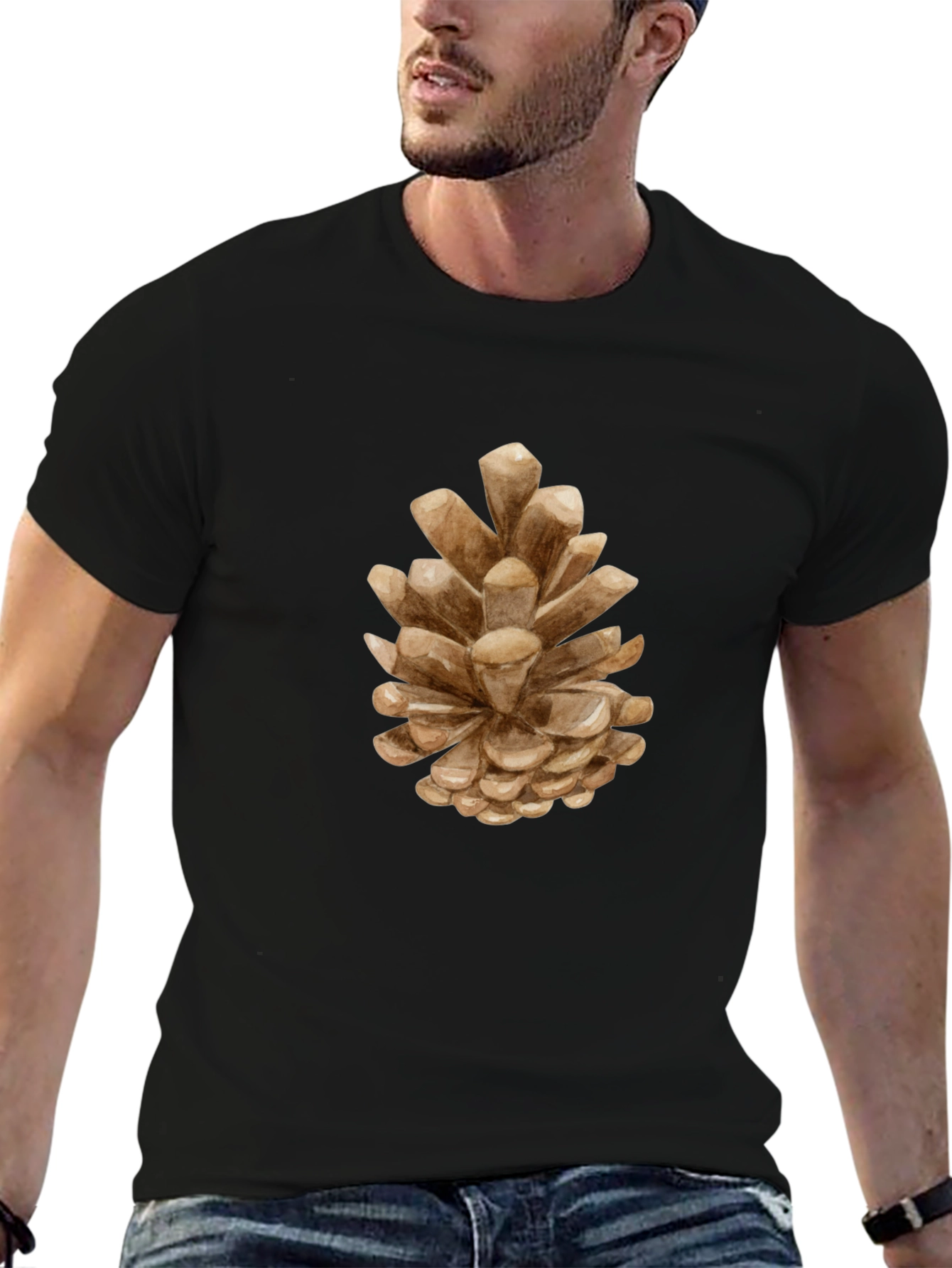 Pine Cone Graphic Tee - Nature Inspired Black T-Shirt