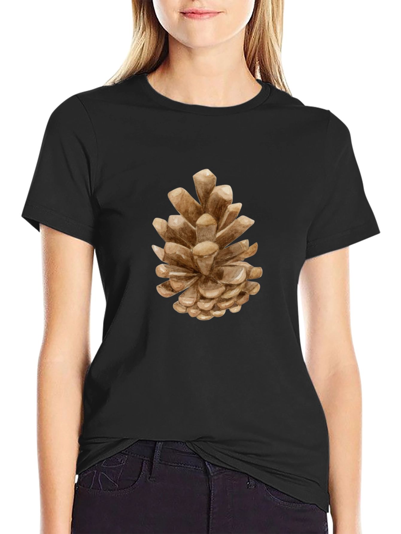 Pine Cone Graphic Tee - Nature Inspired Black T-Shirt