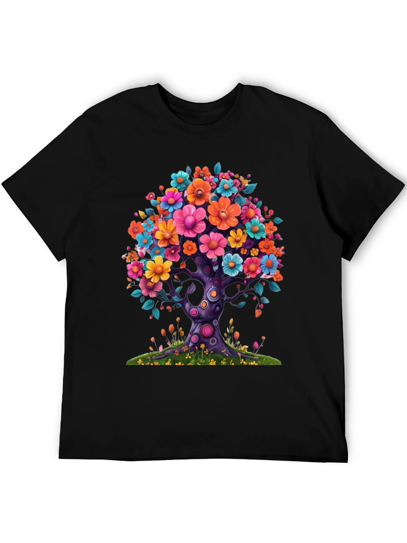 Floral Tree Graphic Black T-Shirt