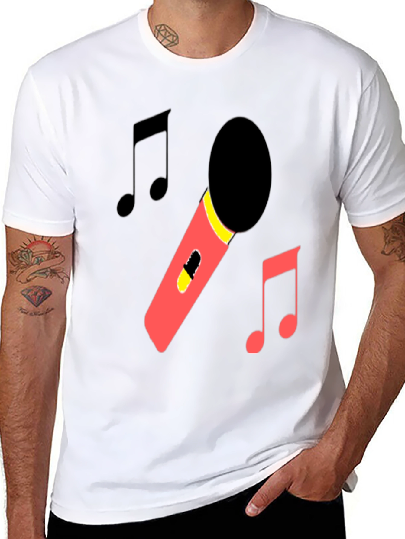 Microphone & Music Notes Black T-Shirt