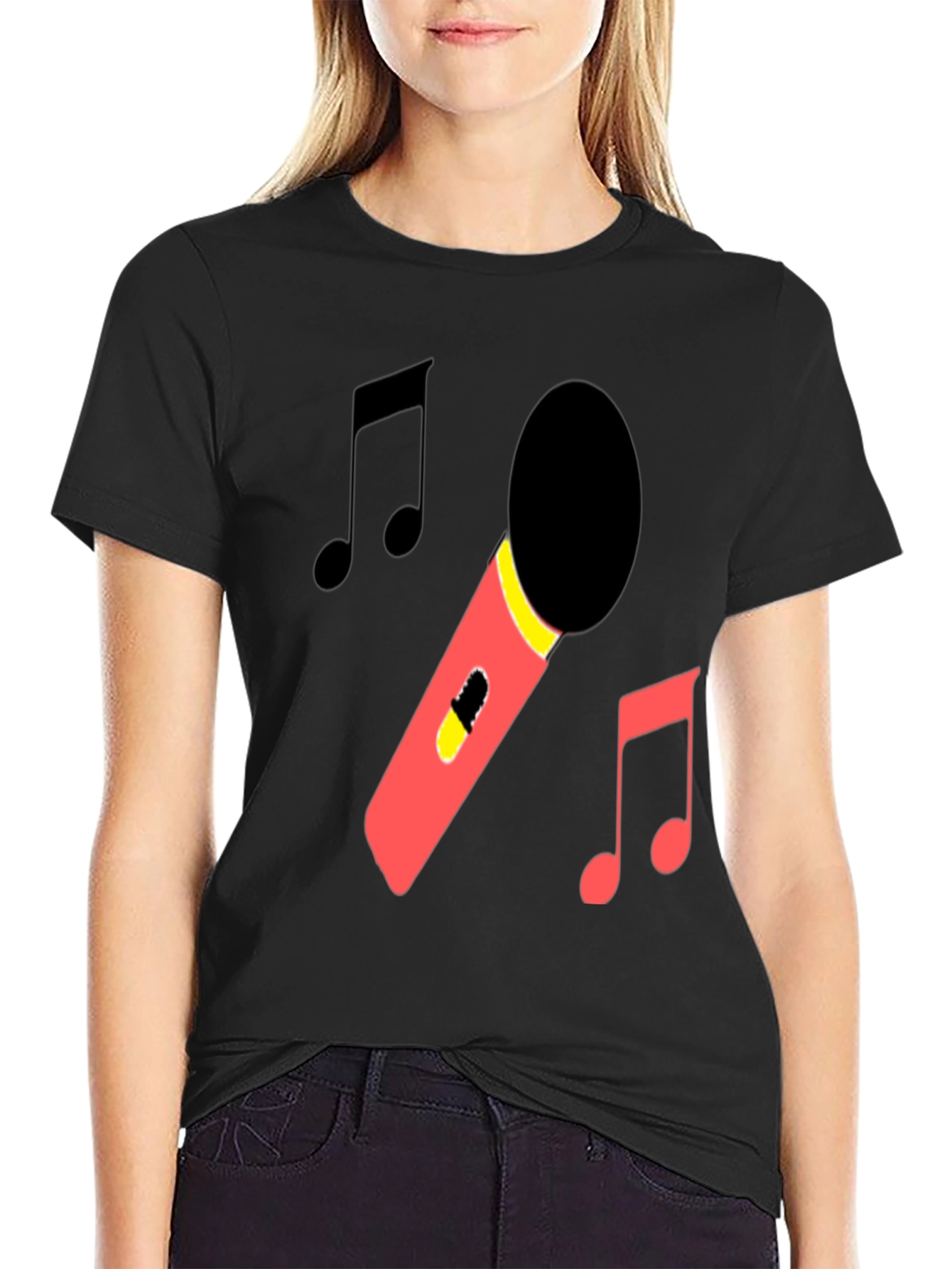 Microphone & Music Notes Black T-Shirt