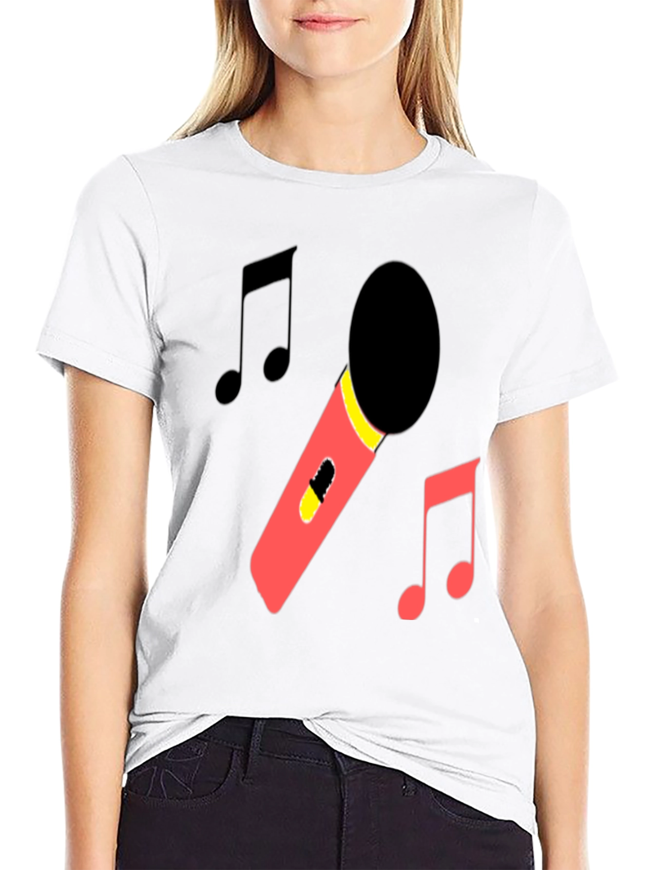 Microphone & Music Notes Black T-Shirt