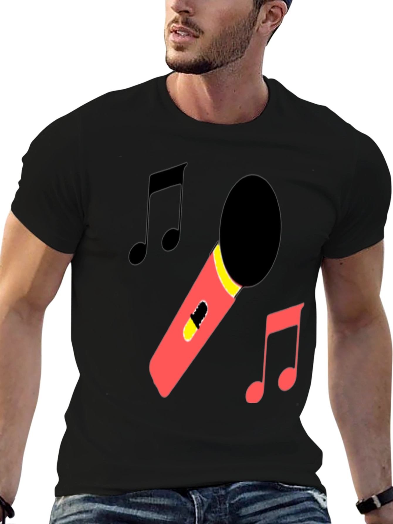 Microphone & Music Notes Black T-Shirt