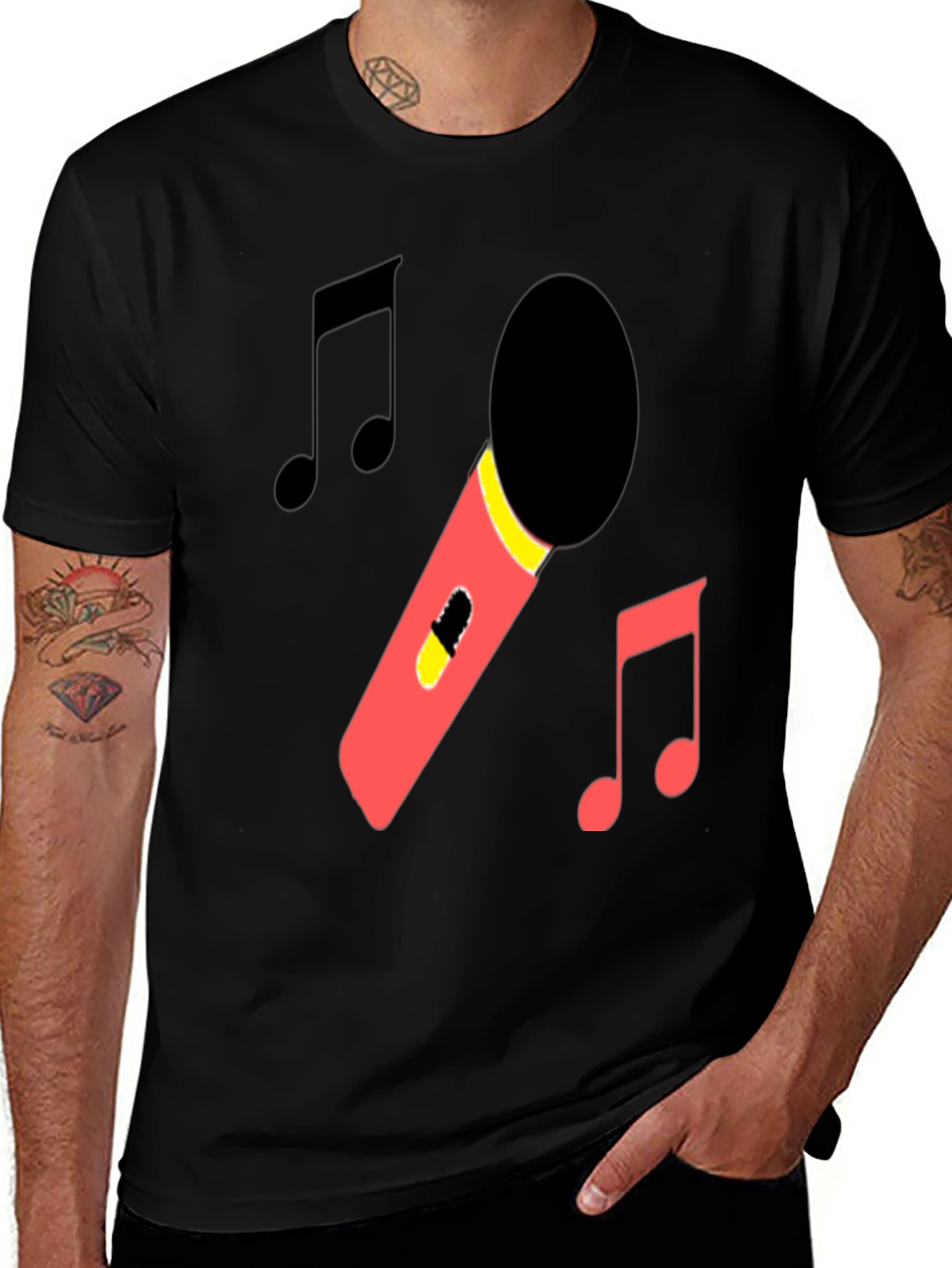Microphone & Music Notes Black T-Shirt