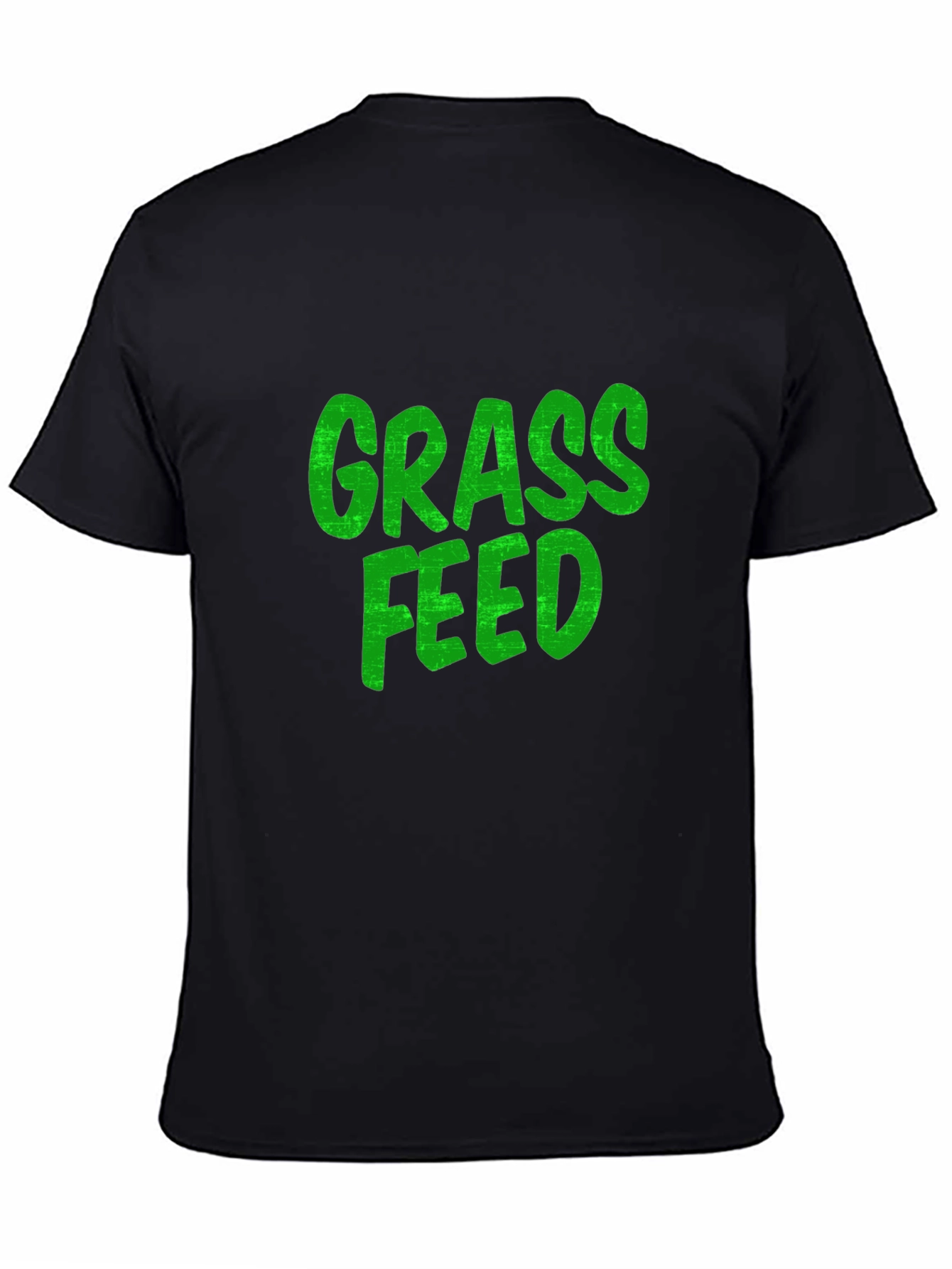 Grass Feed Green Text Black Cotton T-Shirt