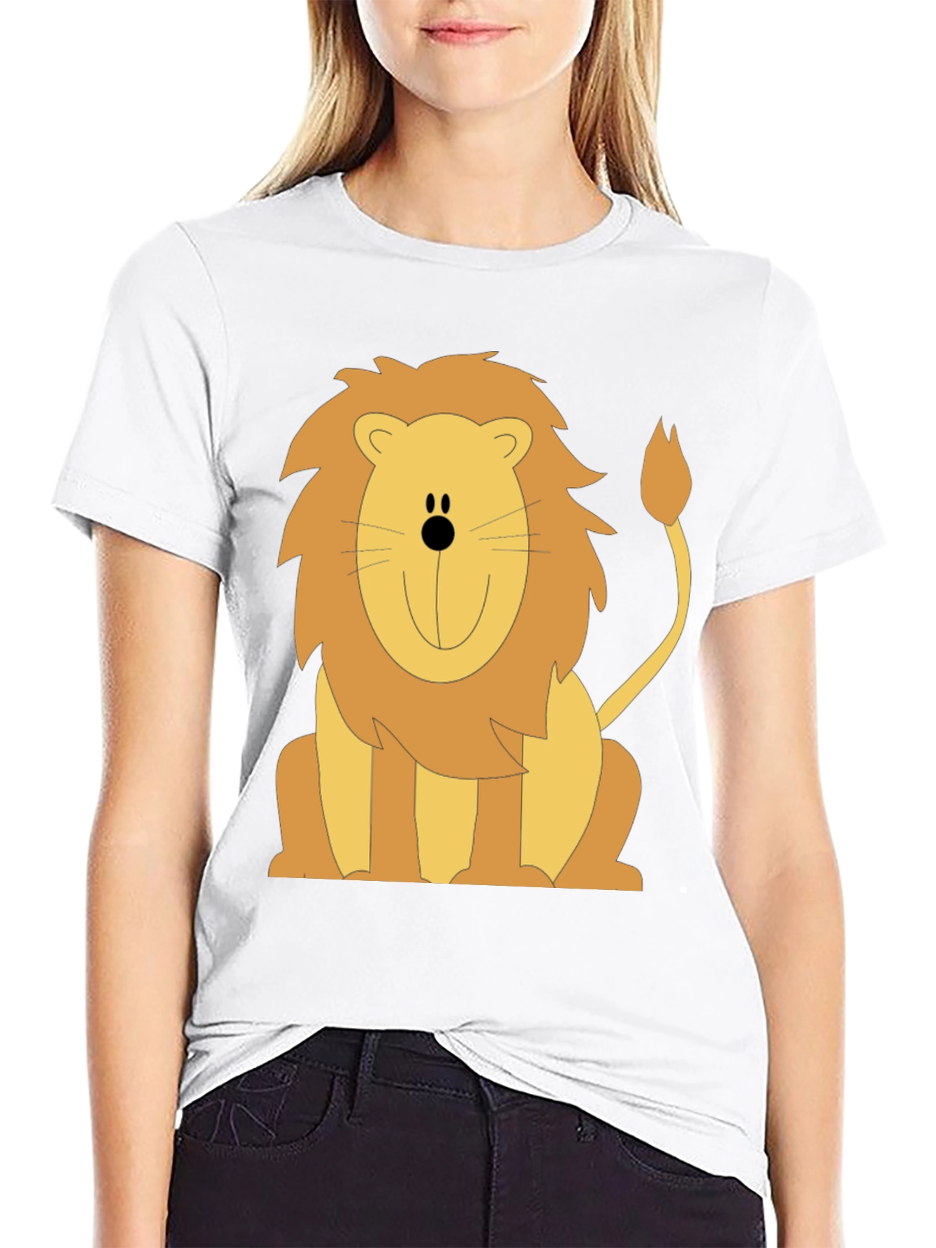 Cartoon Lion Graphic T-Shirt - Black Cotton Tee