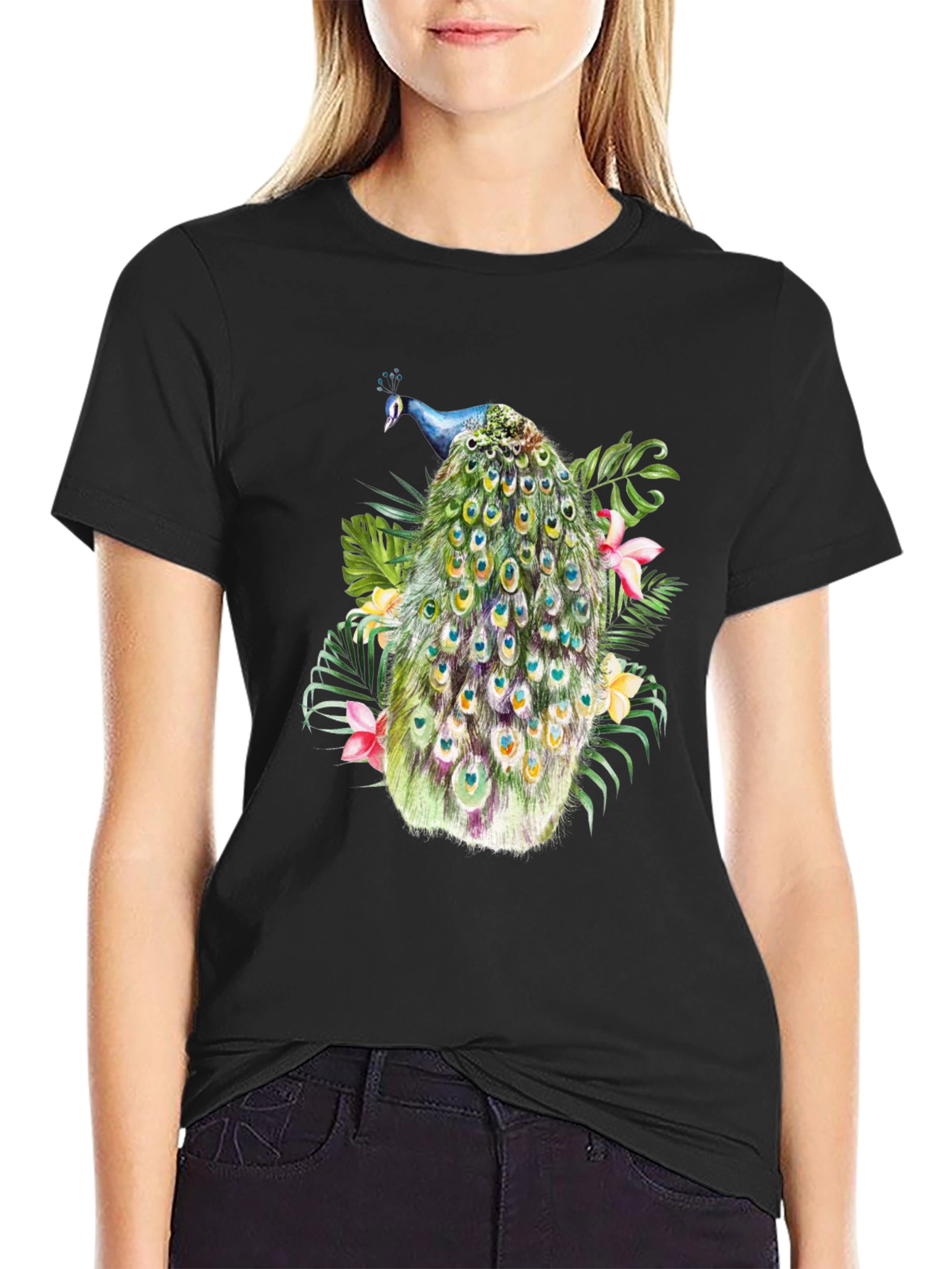 Peacock Graphic Black T-Shirt