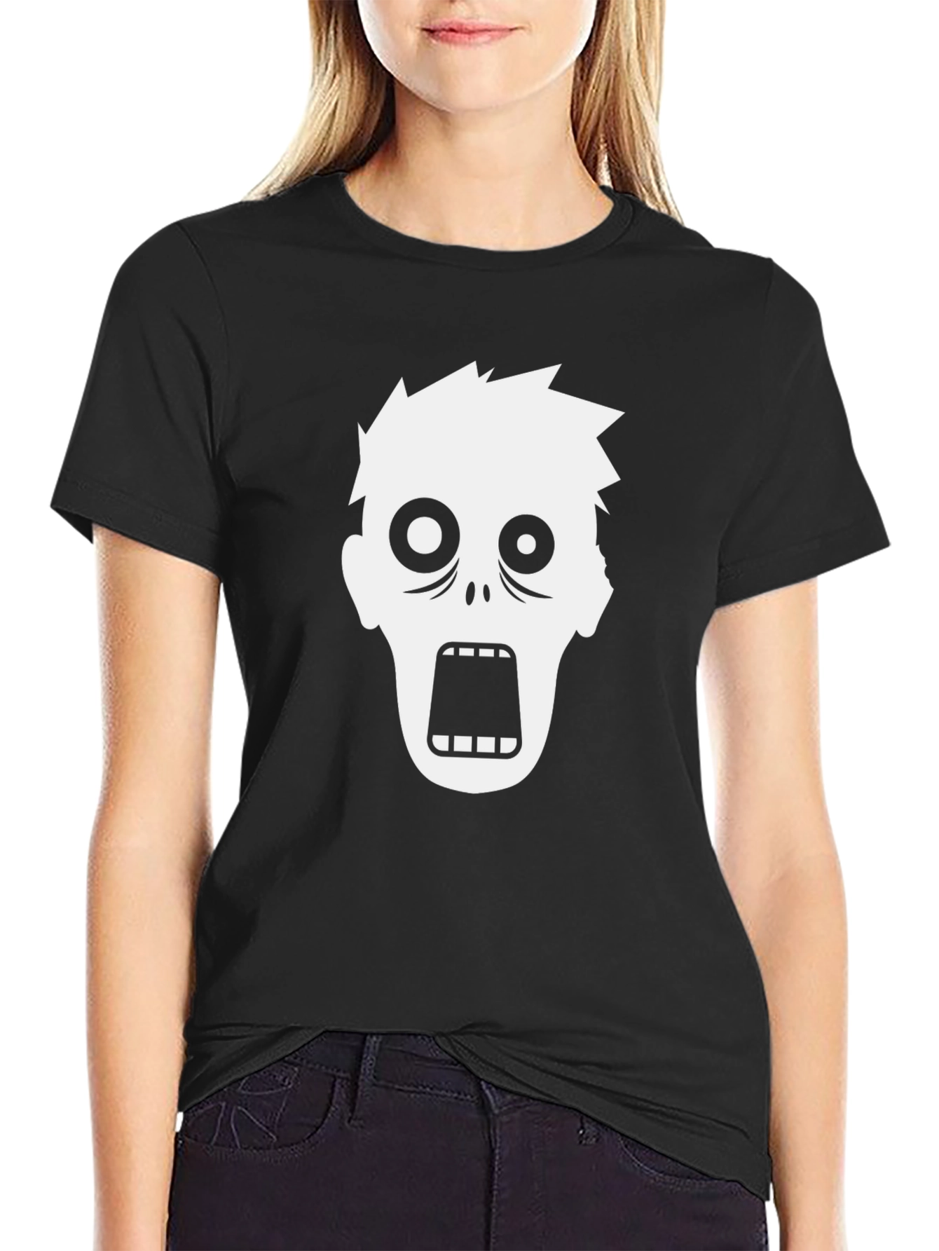Zombie Face Graphic T-Shirt - Black