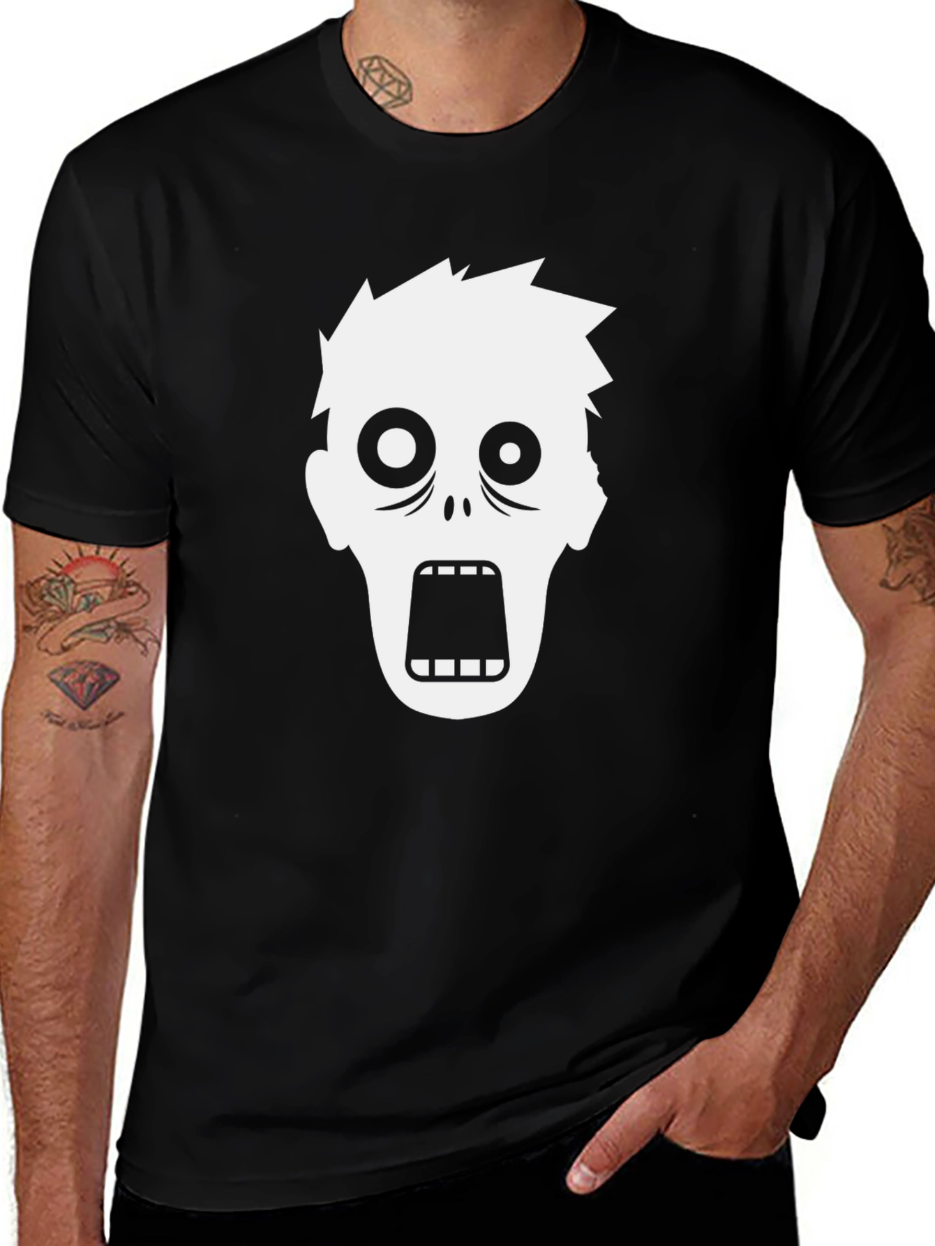 Zombie Face Graphic T-Shirt - Black