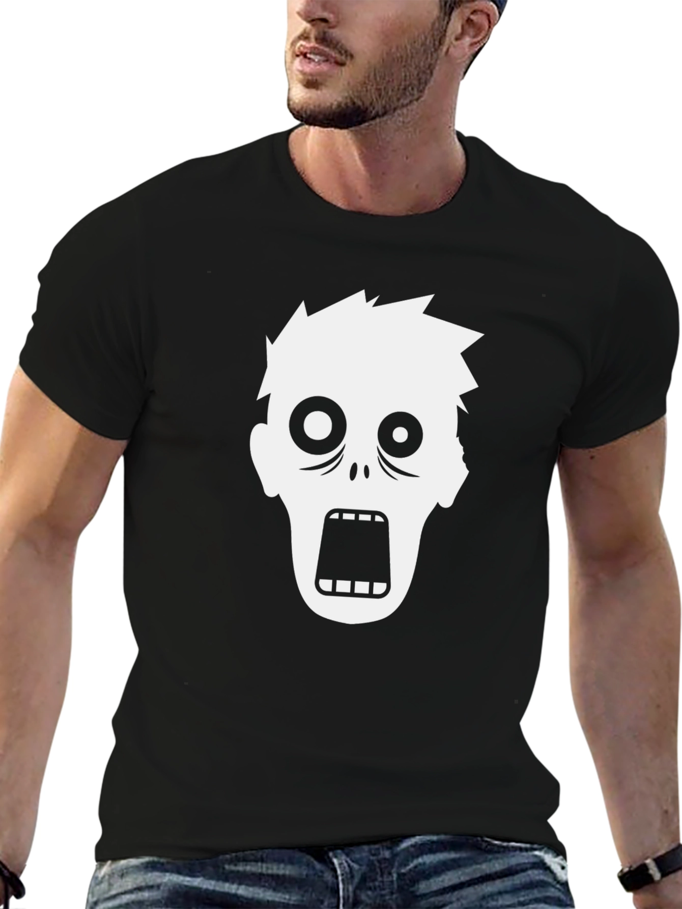Zombie Face Graphic T-Shirt - Black