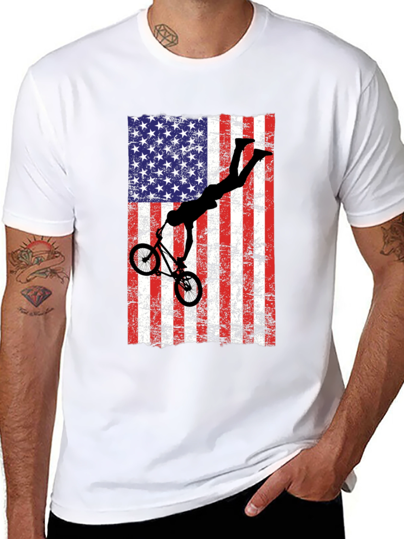 American Flag BMX T-Shirt - Patriotic Bike Rider
