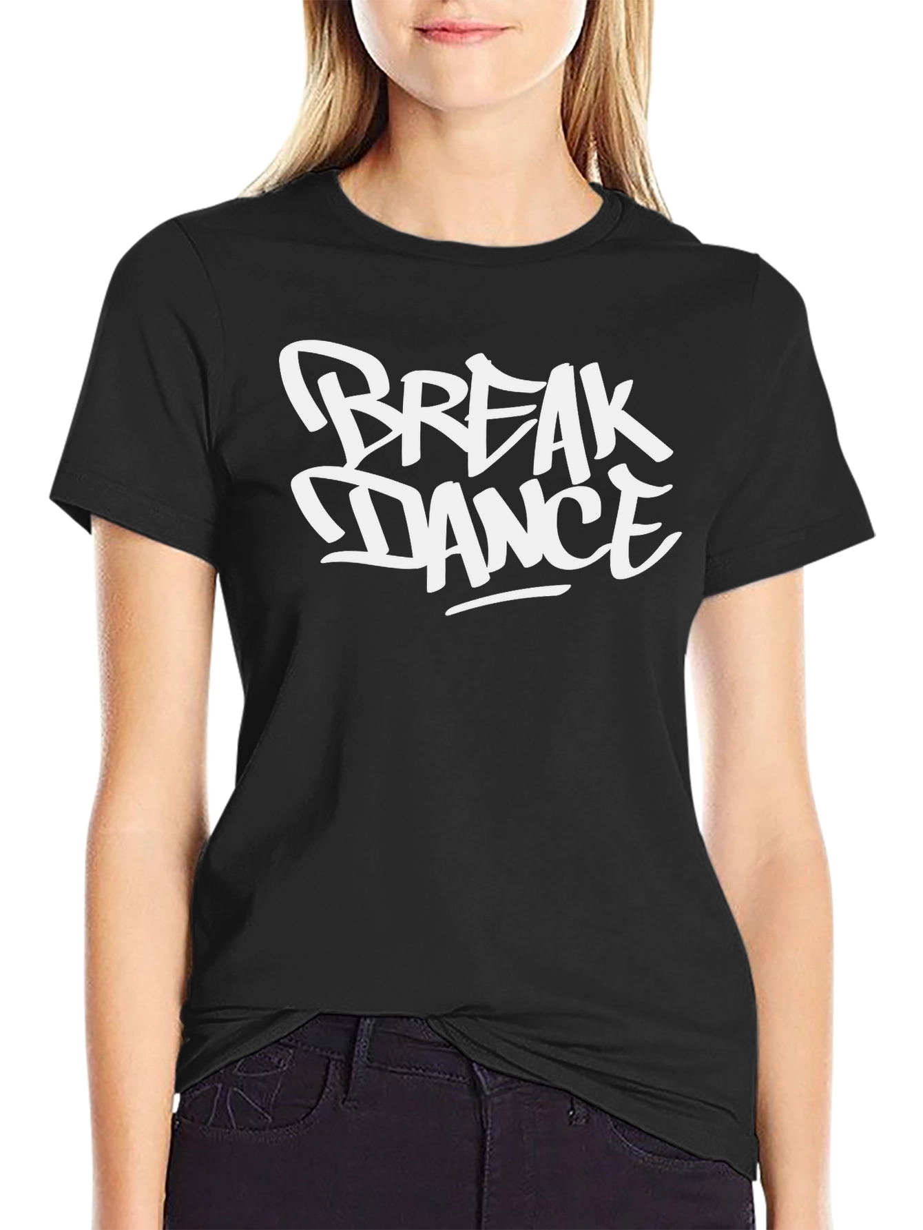 Break Dance Graphic T-Shirt - Black Crew Neck Tee