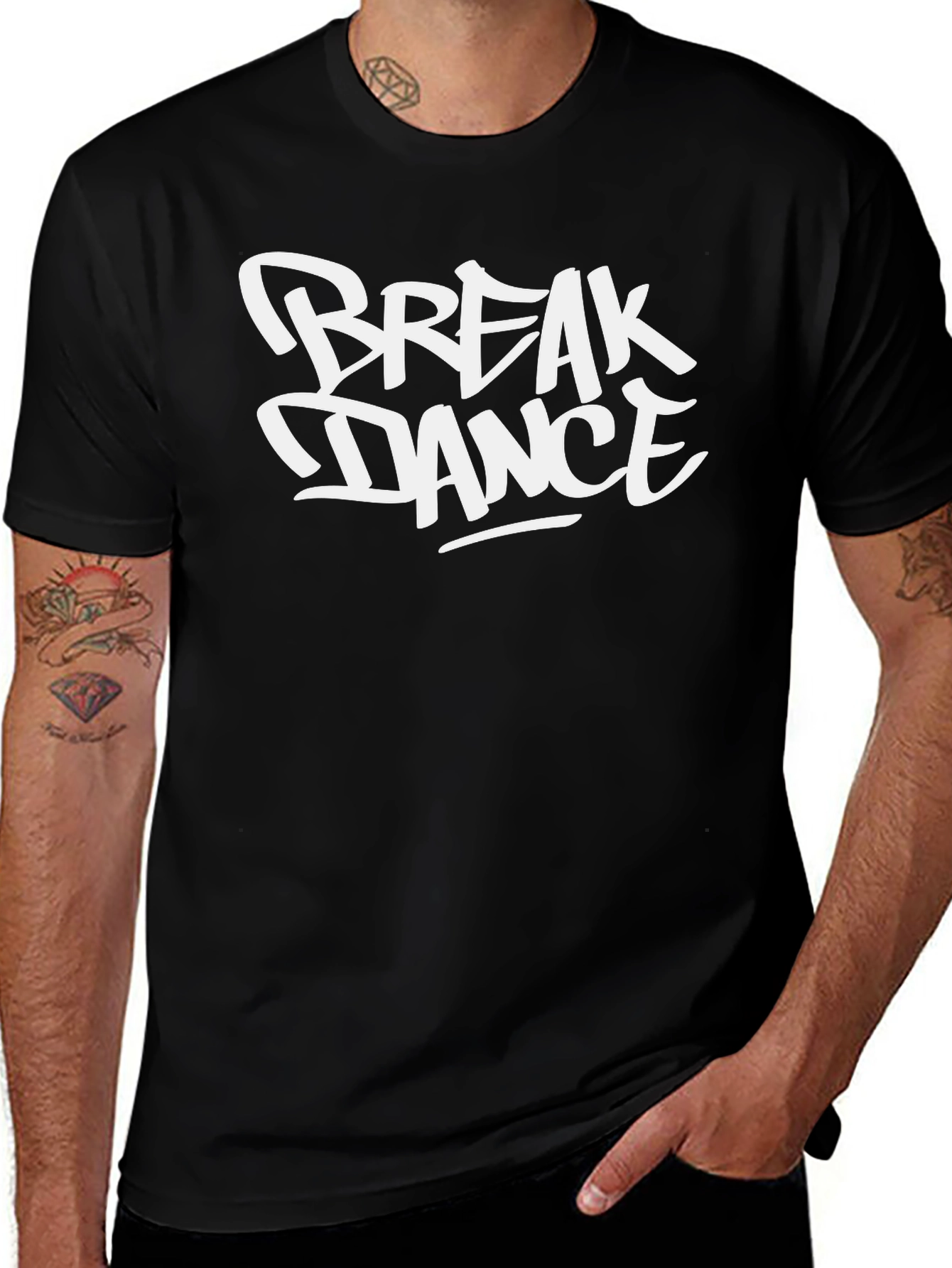 Break Dance Graphic T-Shirt - Black Crew Neck Tee