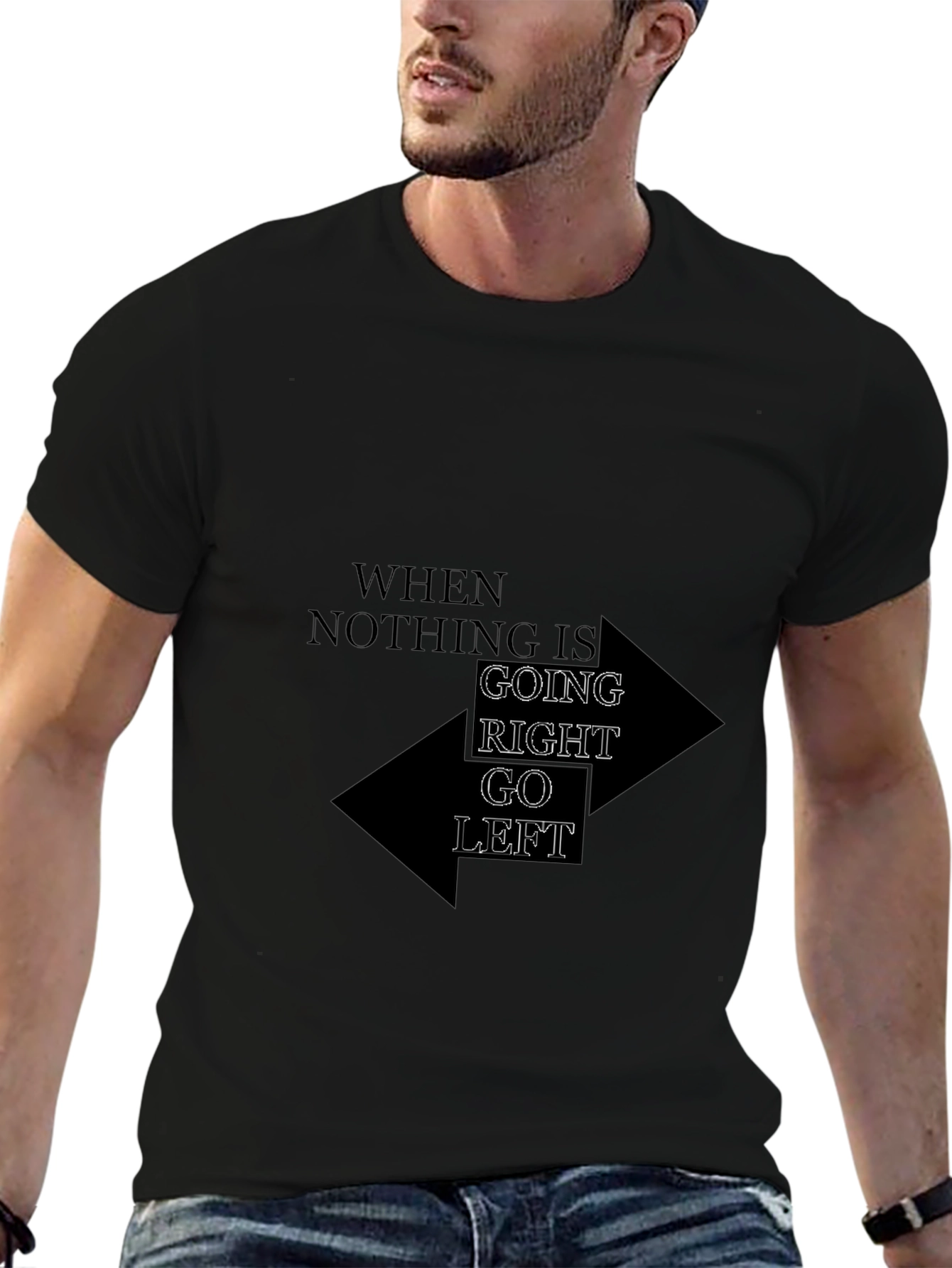 Go Left Graphic Tee - Mens Black Cotton T-Shirt